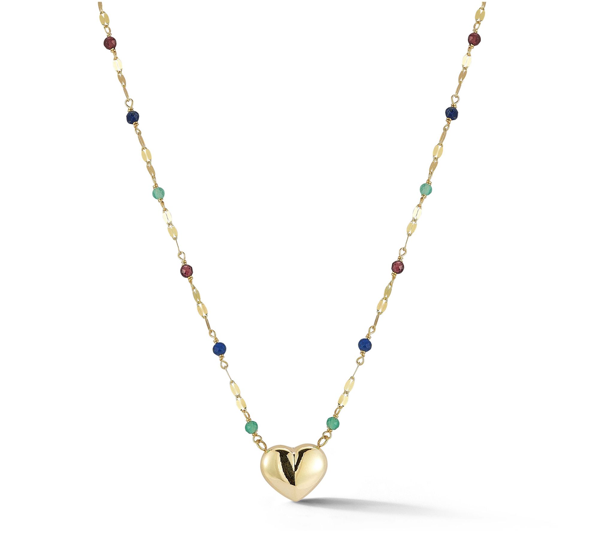 Italian Gold Multi-Gemstone Bead Heart Necklace, 14K