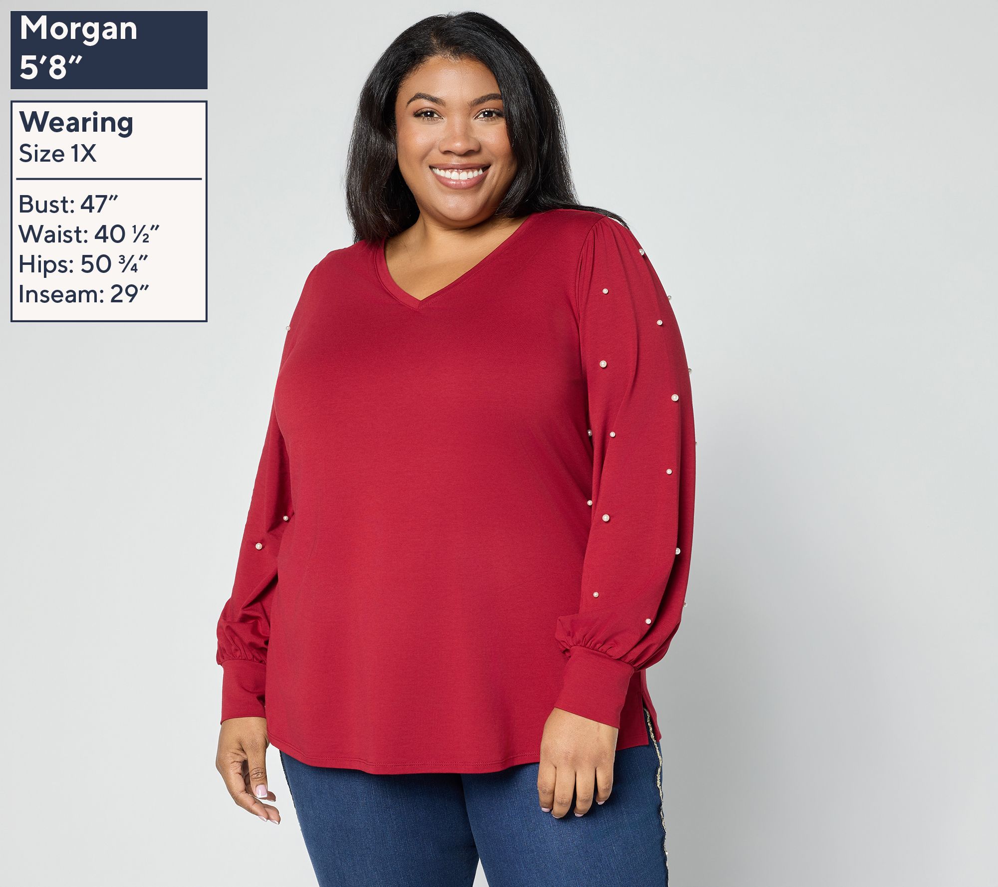 Belle by Kim Gravel TripleLuxe Knit Uptown Pearls Trimmed Top