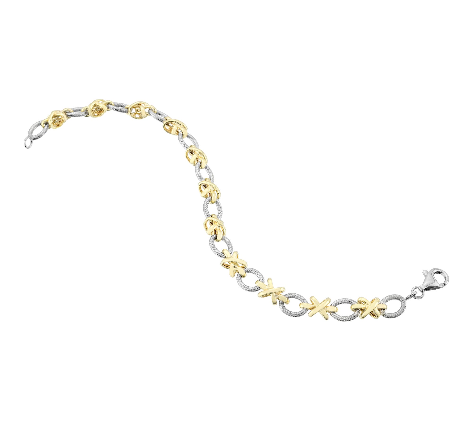 Silver Style Two-Tone XO Link Bracelet, Sterling
