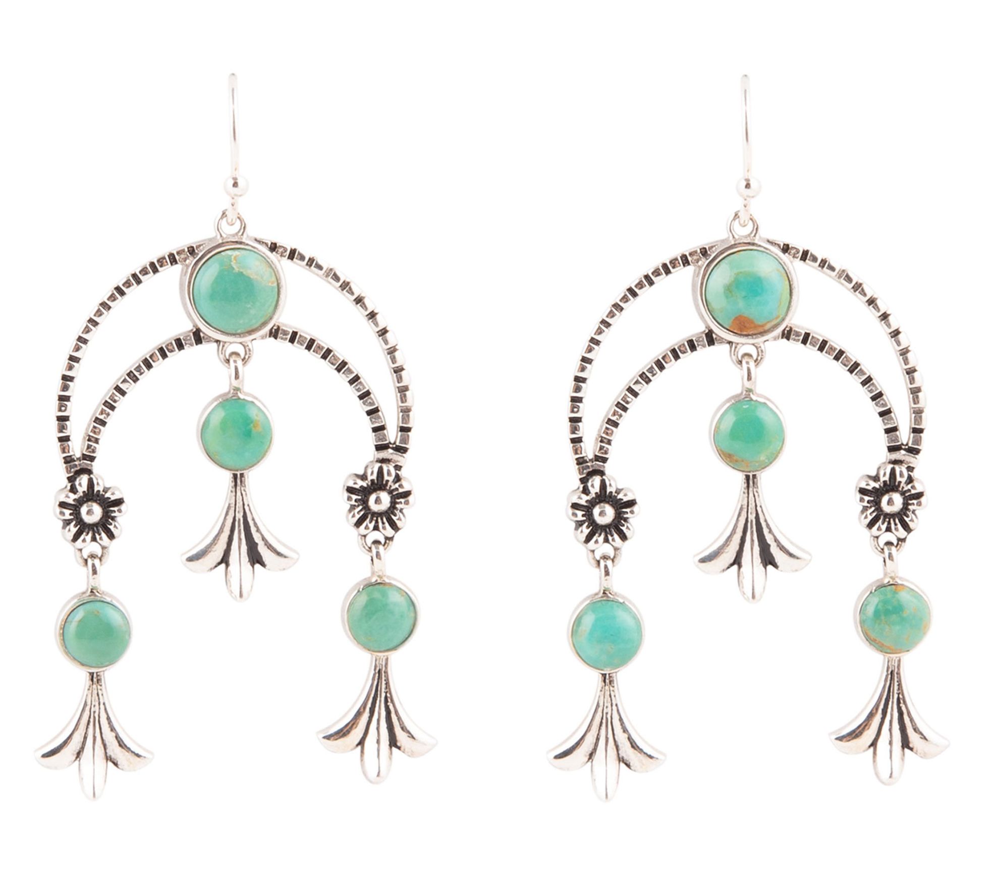 Barse Artisan Crafted Sterling Floral Blue Turquoise Earrings