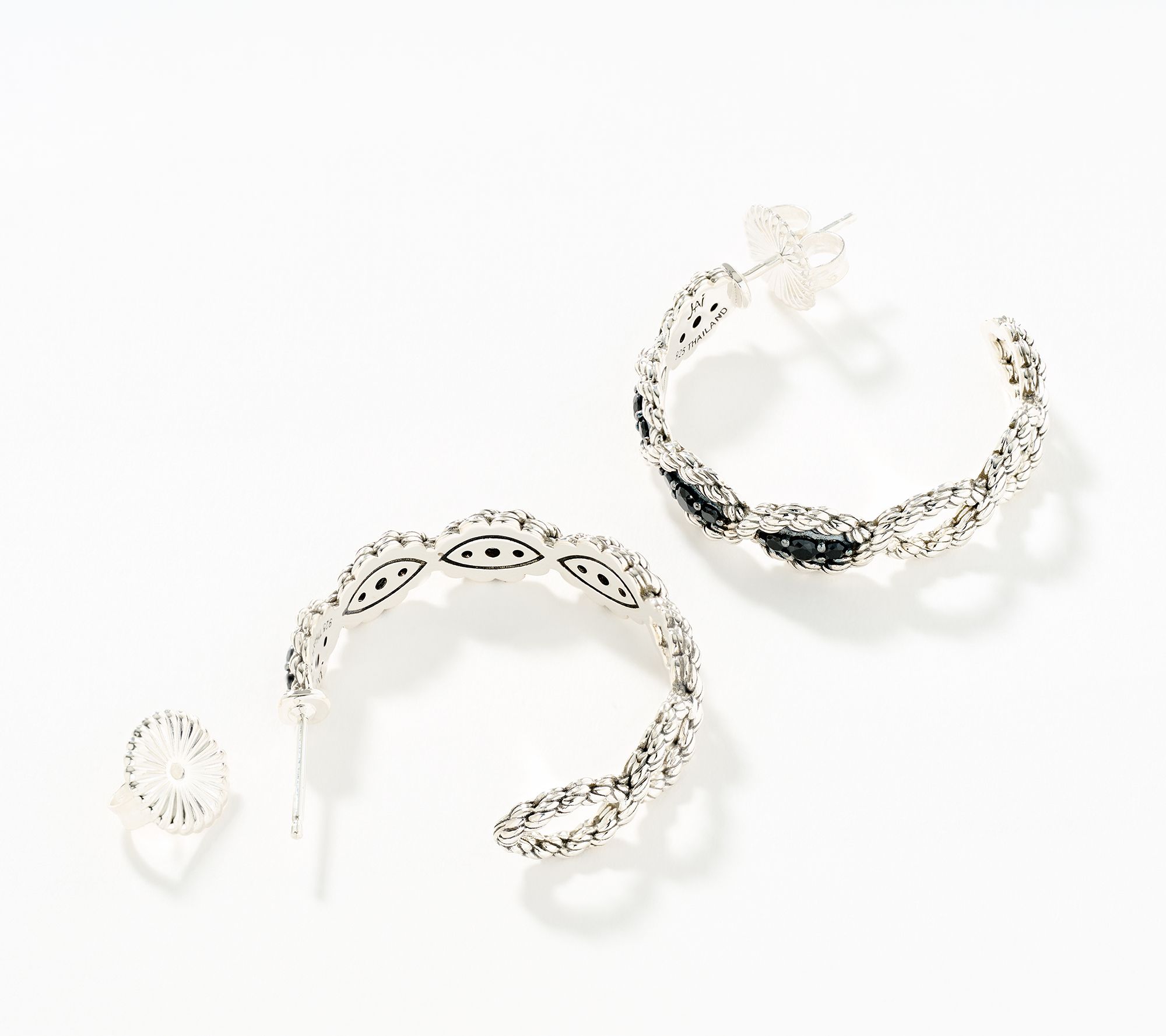 JAI Ireland Sterling Silver Cara Rope Pave Gemstone 1 1/4