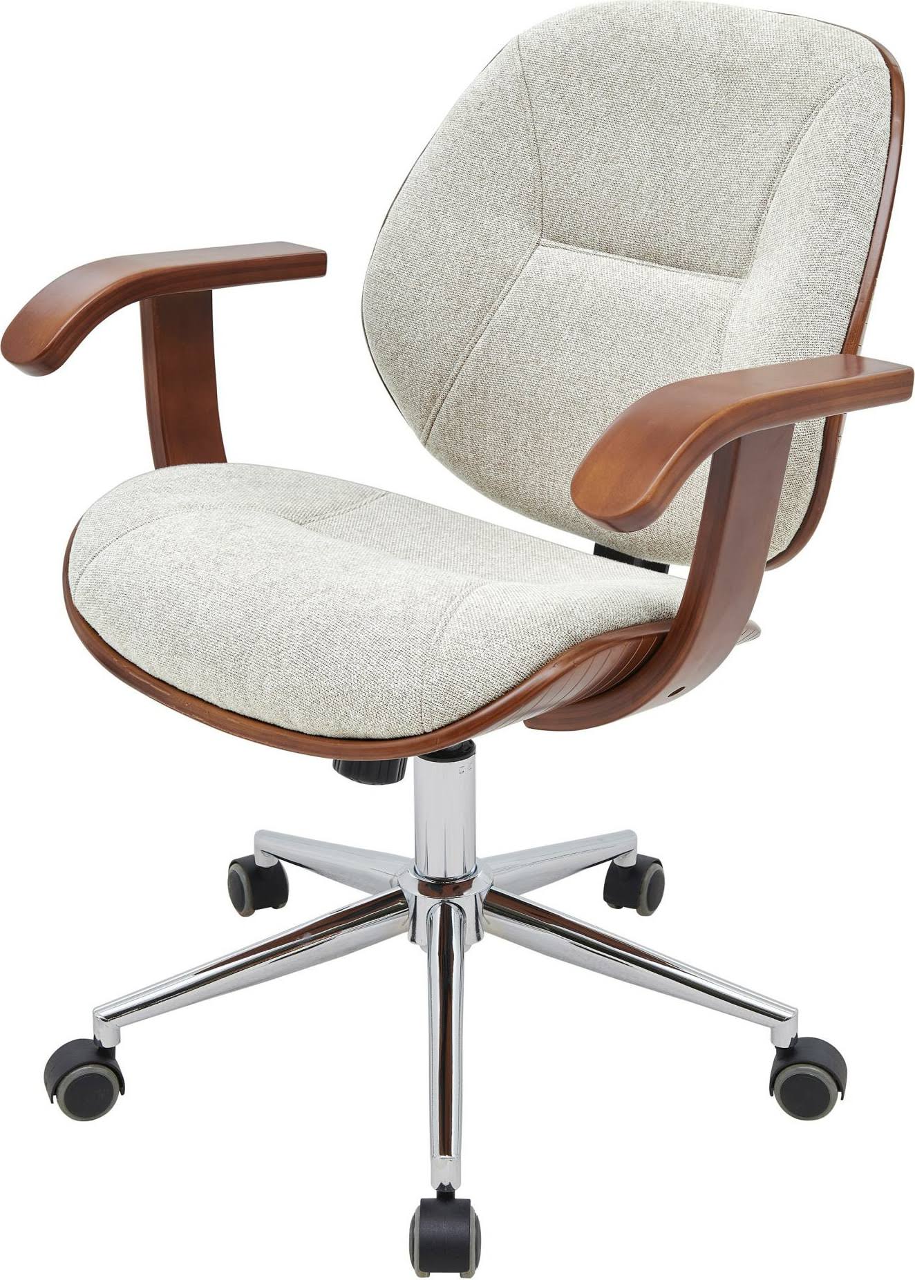 Samuel Fabric Bamboo Office Chair w/ Armrest, Havana Linen/Walnut