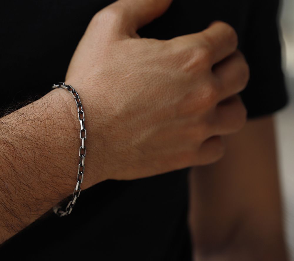 Or Paz Sterling Silver Men's Chain Link Bracelet
