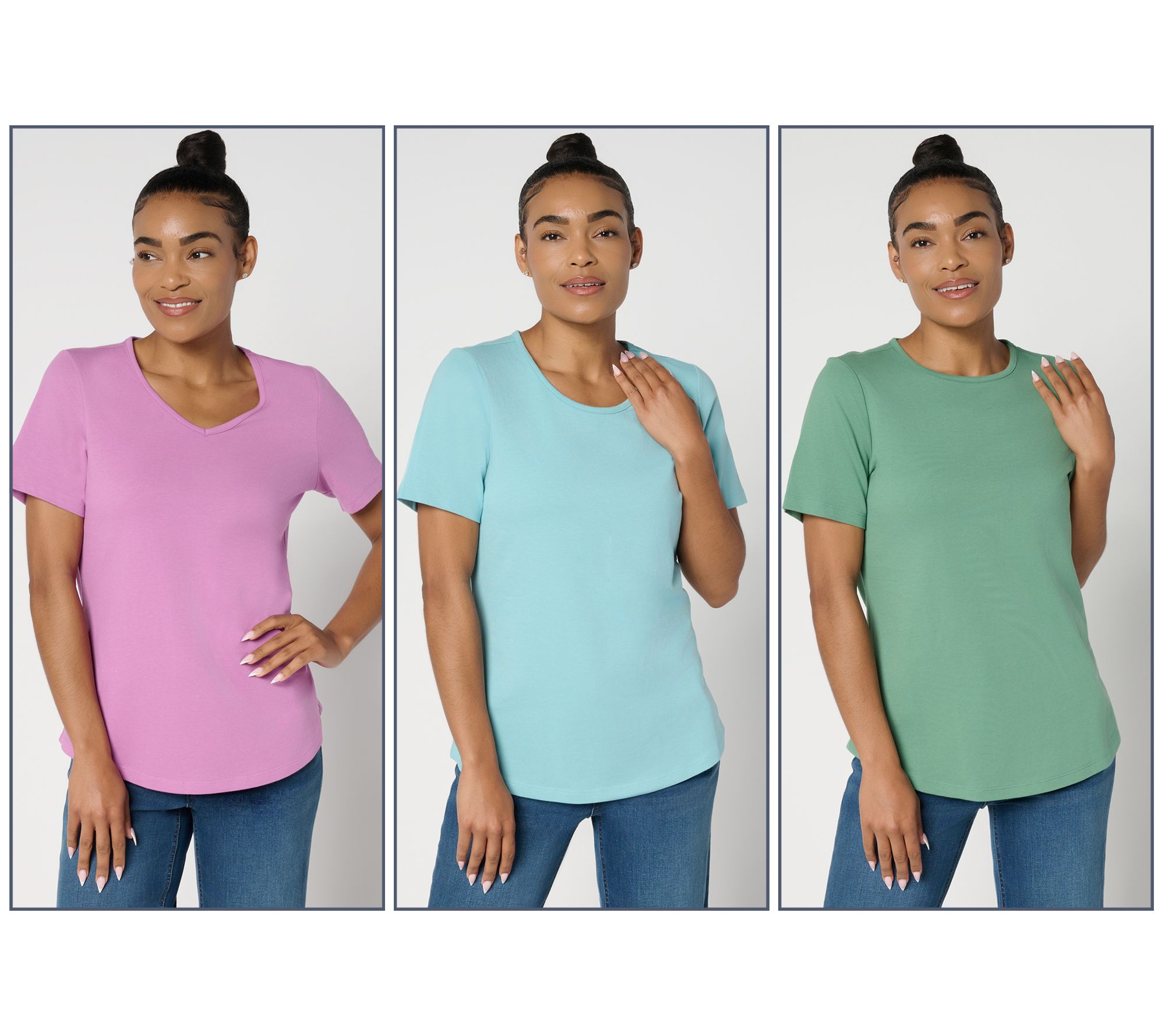 Denim & Co. Essentials Perfect Jersey Variety 3-Pack Short Slv Tops