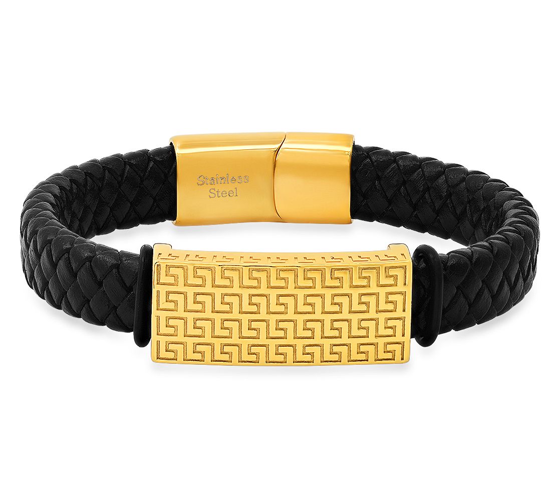 Steel By Design 18K Gold Plated Braided LeatherBracelet