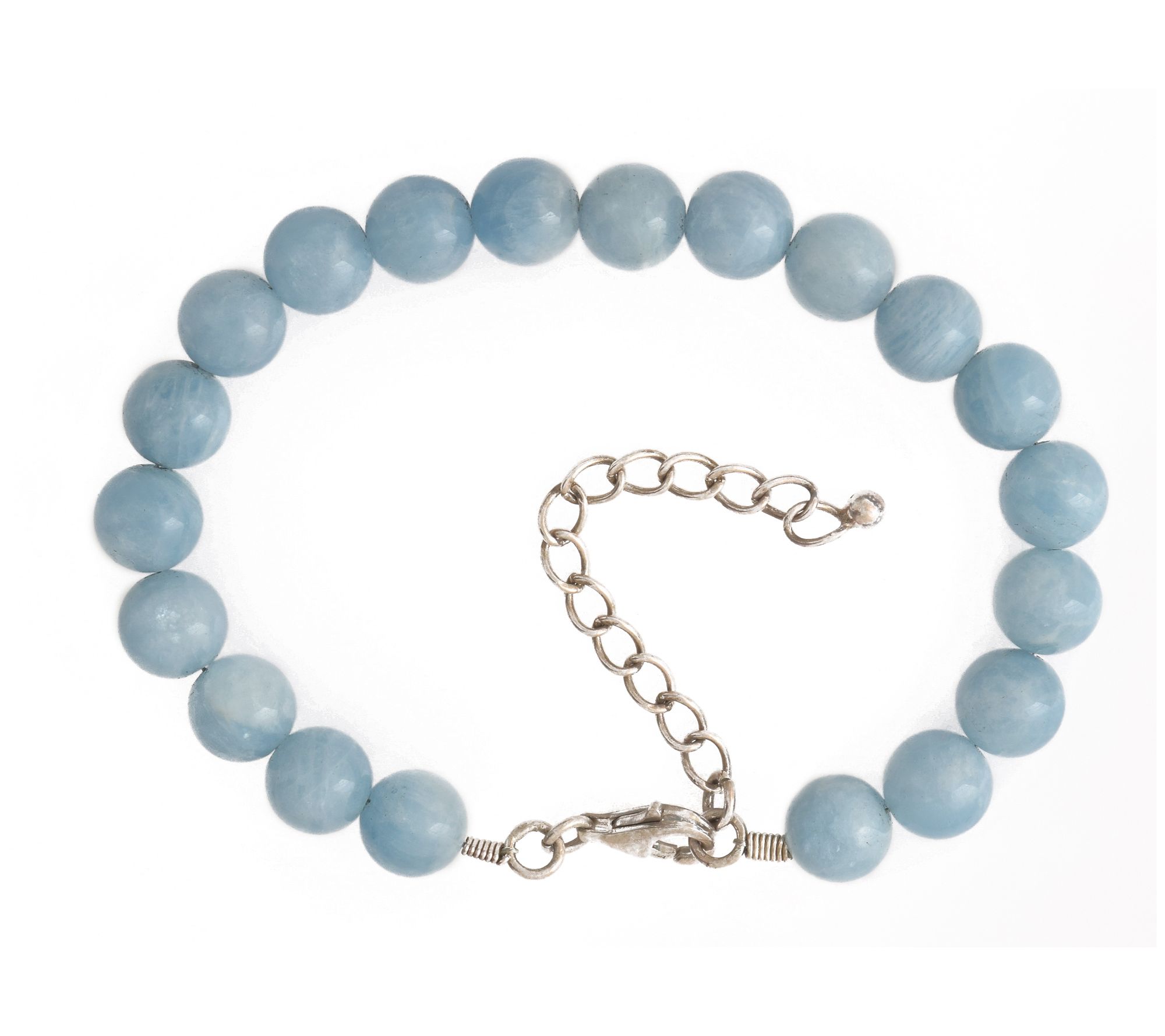 Sterling Silver Milky Aquamarine Bead Bracelet