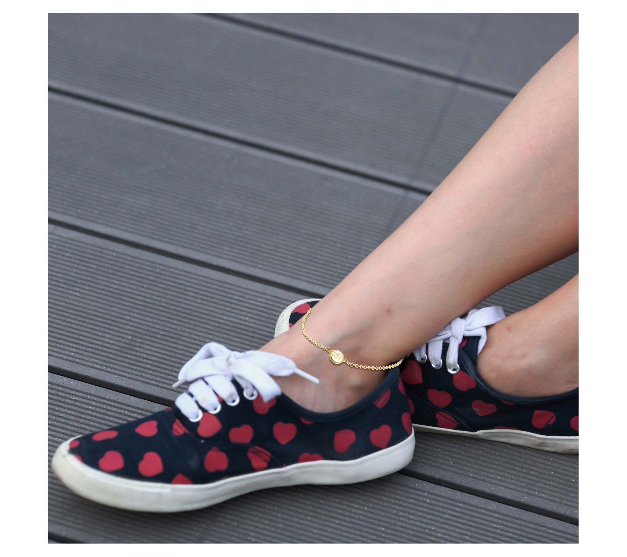 Personalized 14K Gold-Plated Framed Monogram An kle Bracelet