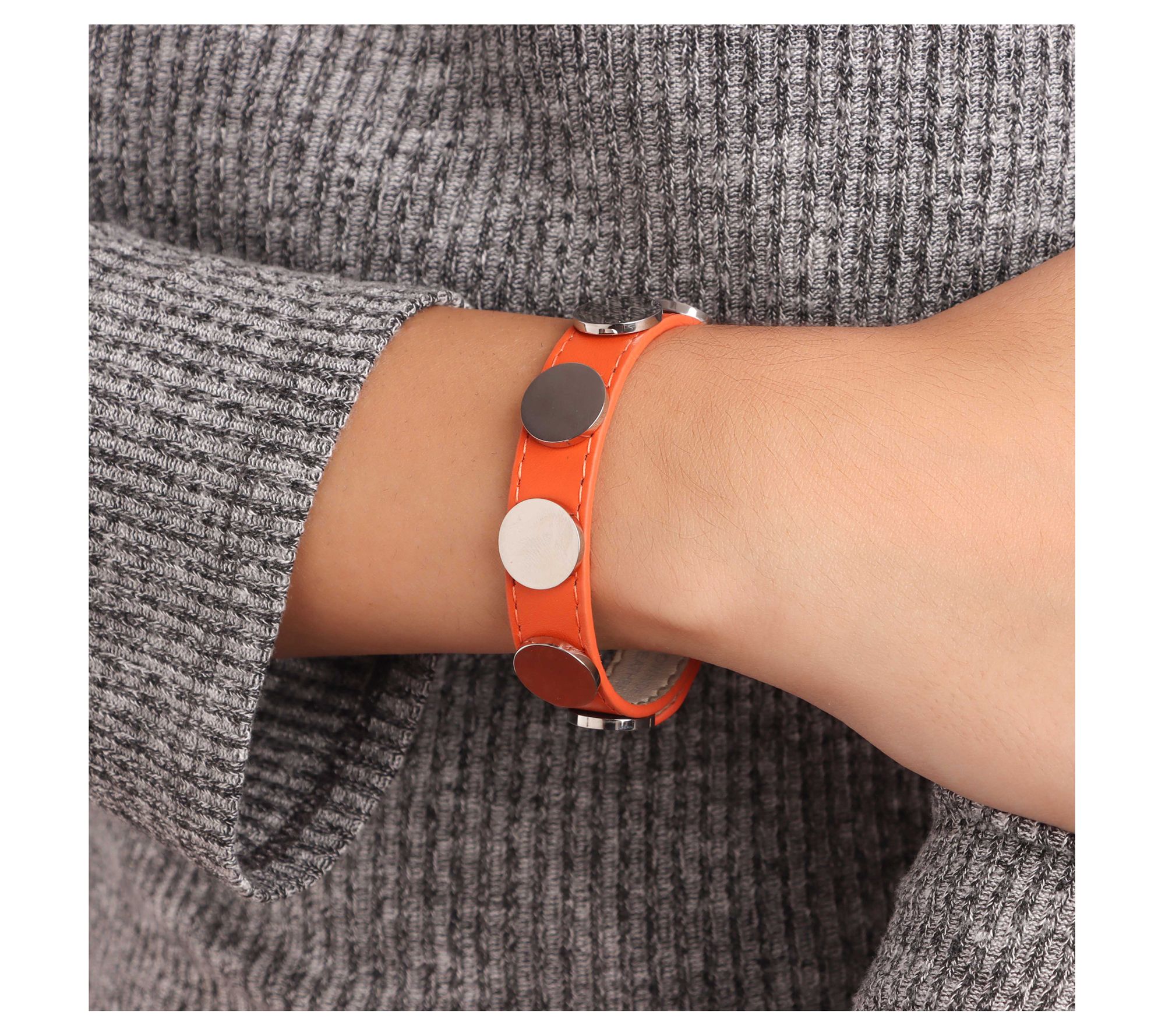 Steel by Design Adjustable Leather Disc Bracelet