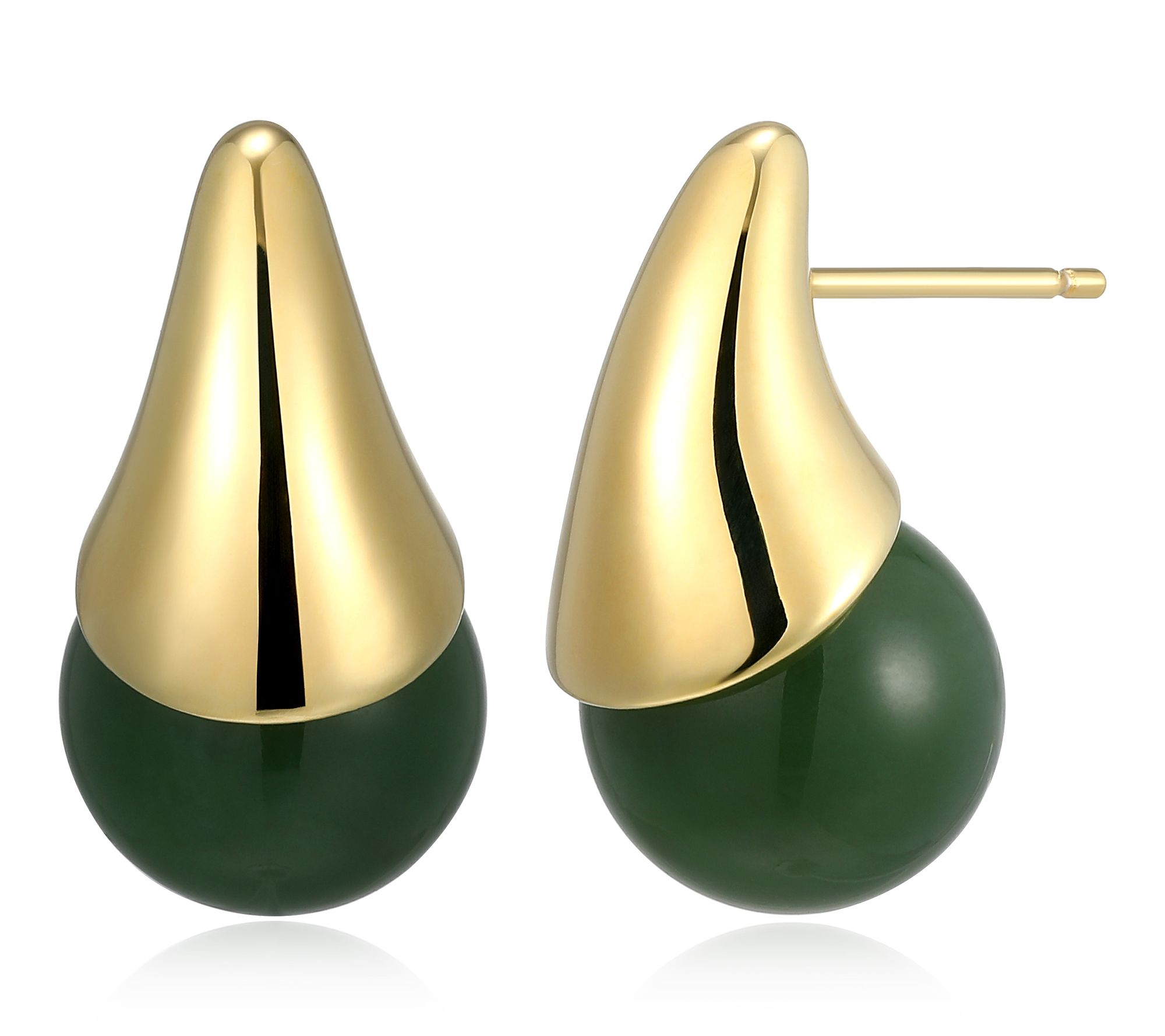 Dynasty Jade Ball Stud Earrings, 18k Gold Plated