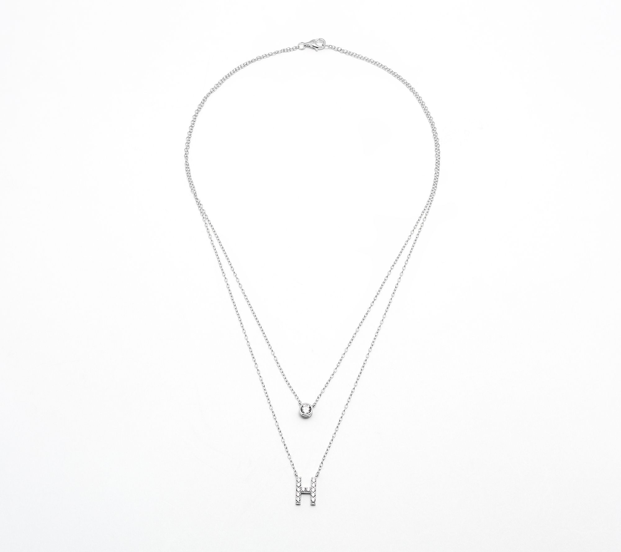 Diamonique Sterling Silver Initial Necklace with Gift Box