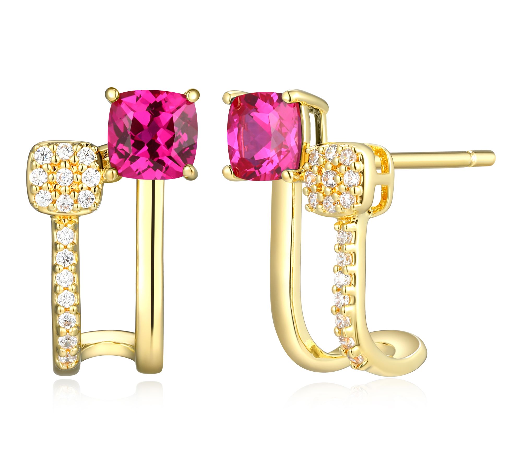 LuxLab Grown Gemstone & Diamond J-Hoop Earrings , 18K Plated