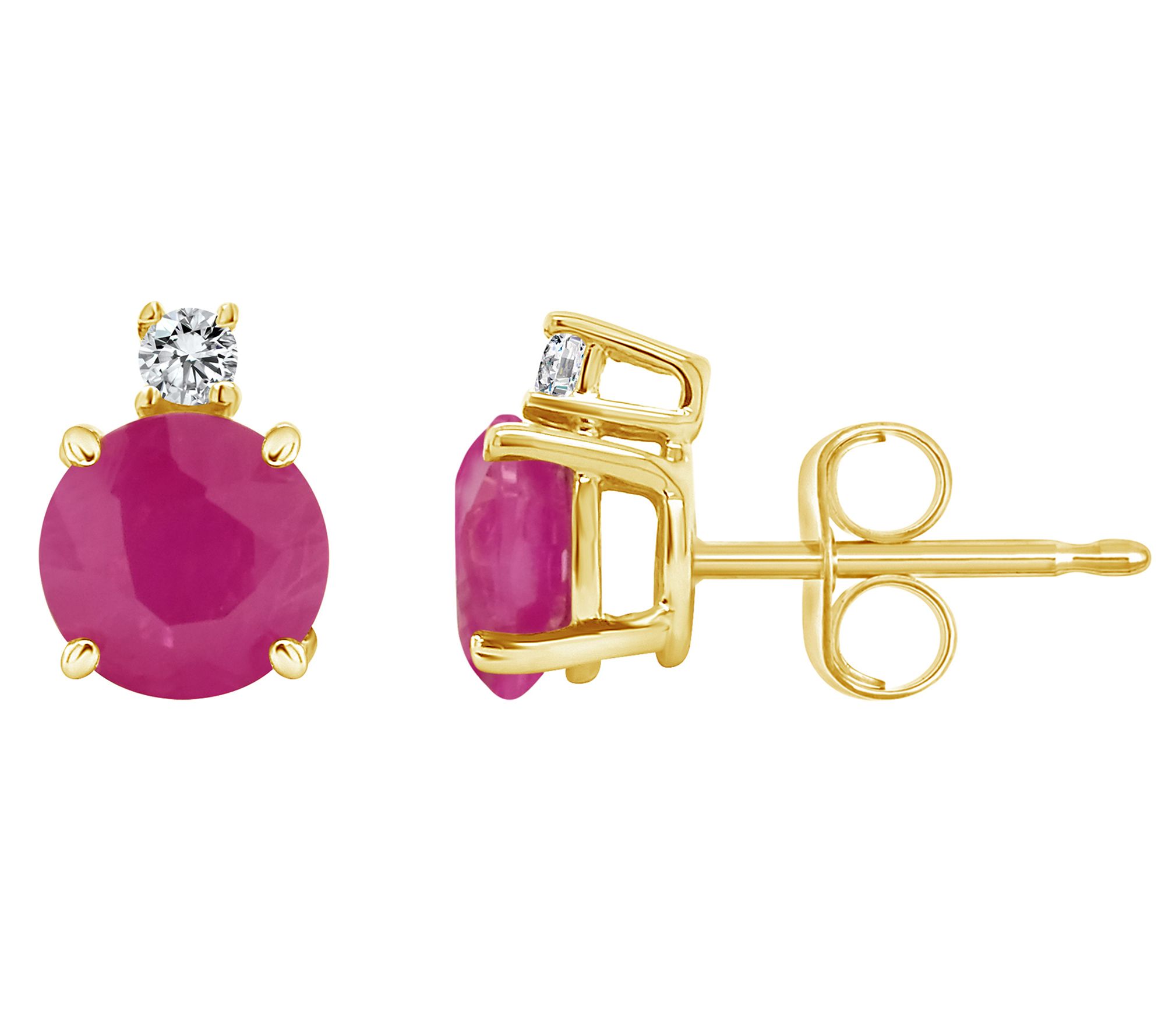 14K 5mm Round 1.20 cttw Ruby & Diamond Accent Stud Earrings