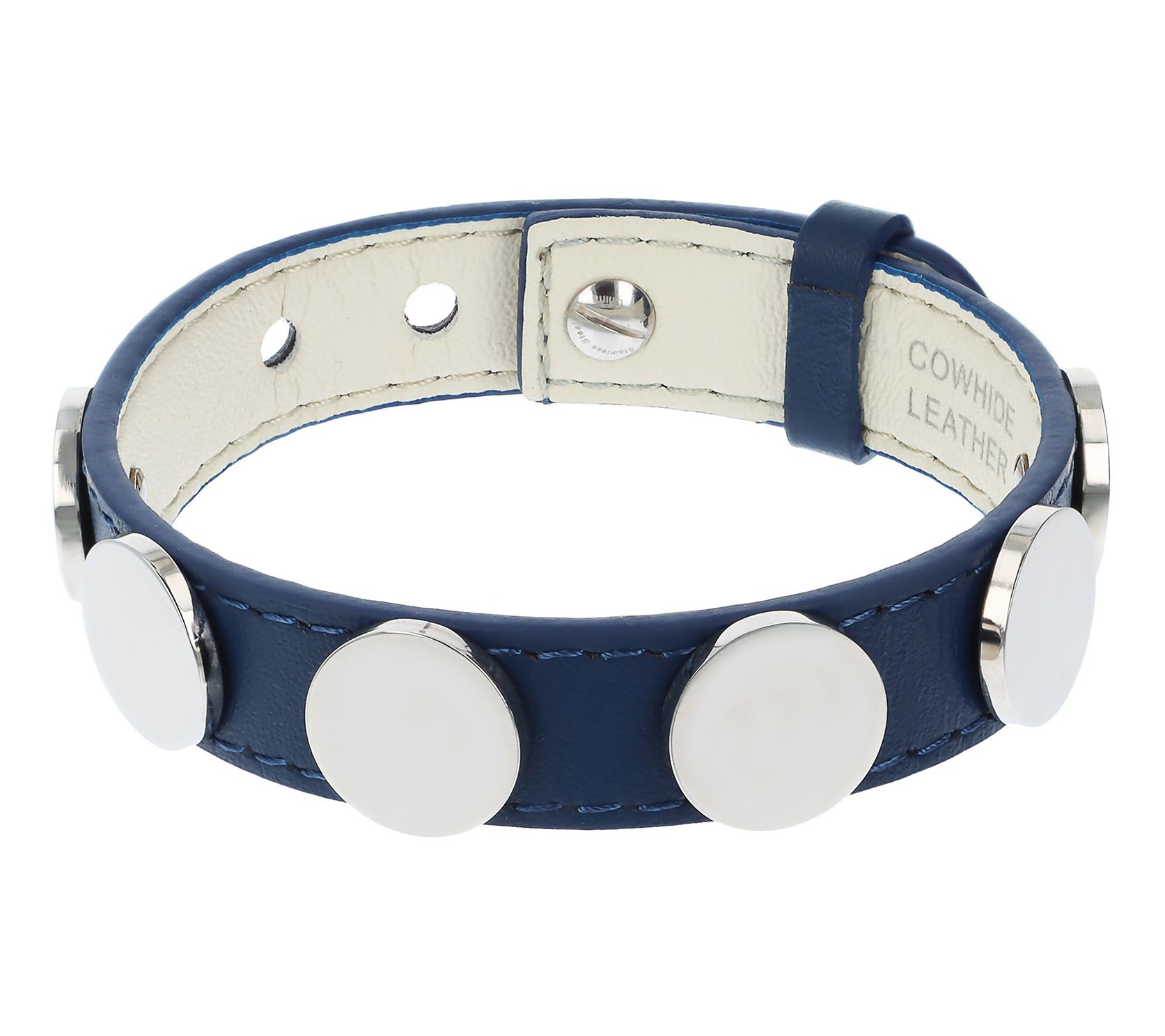 Steel by Design Adjustable Leather Disc Bracelet