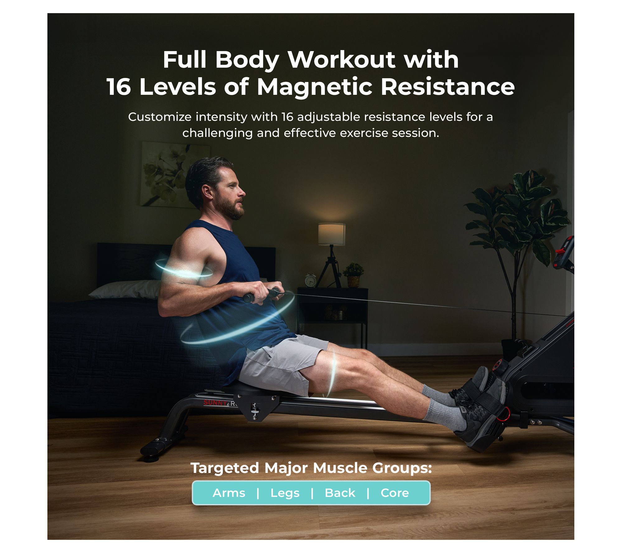 Sunny Smart Magnetic Rower with Dual Slide Rail