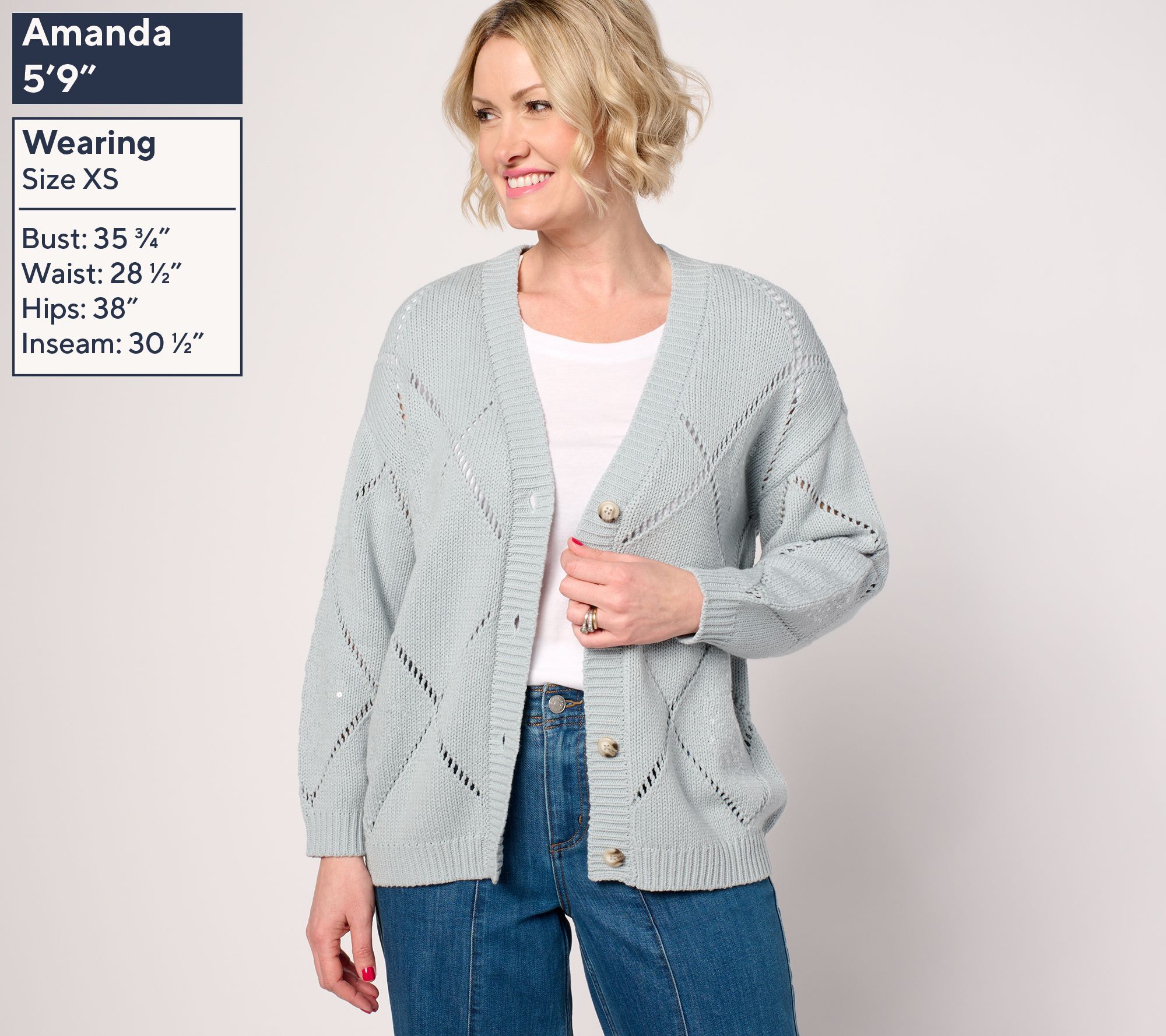 Martha Stewart Signature Diamond Stitch Button-Front Cardigan