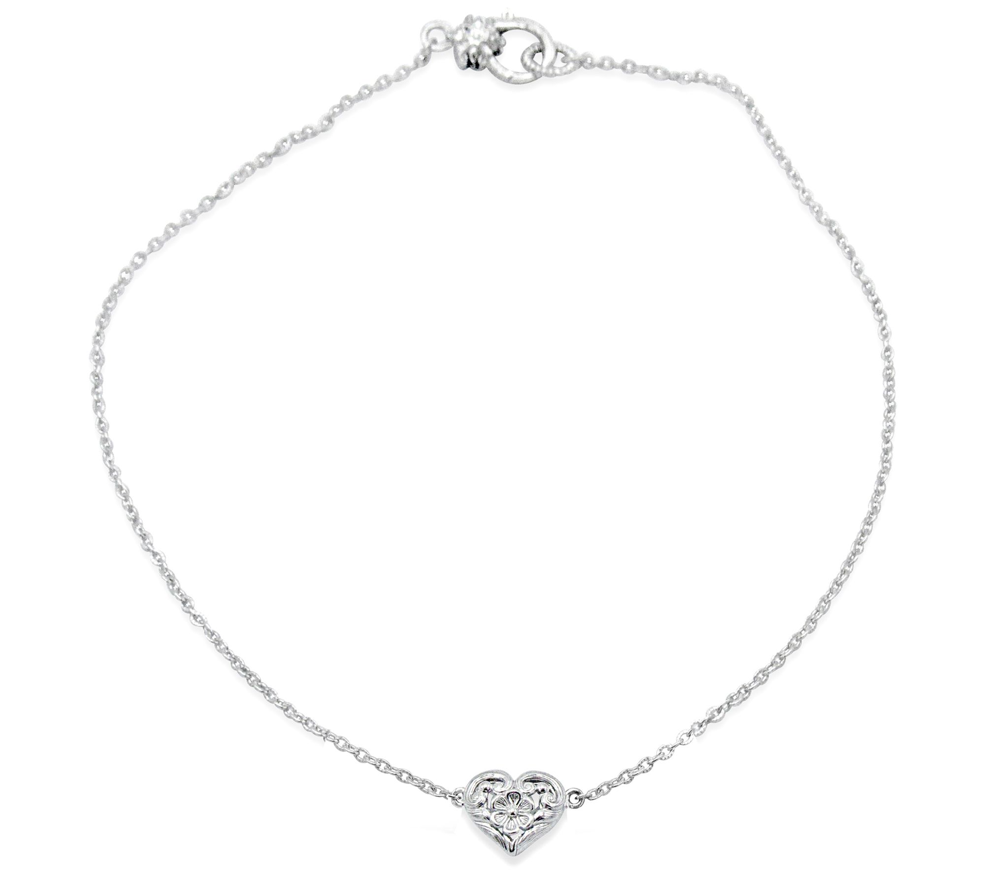 Ariva Sterling Silver Filigree Heart Ankle Bracelet