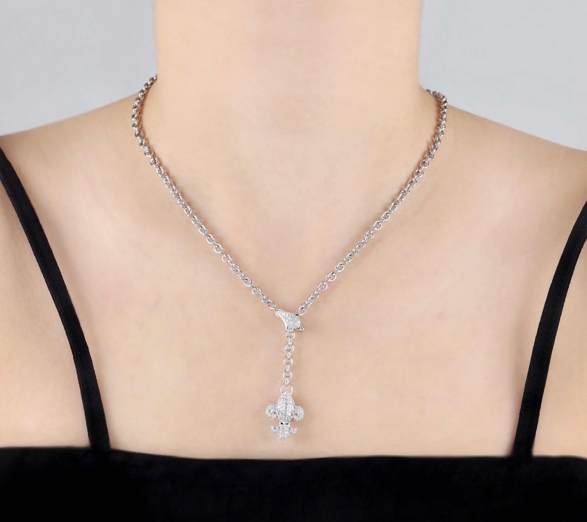 Margo Manhattan Sterling White Topaz Fleury Lariat Necklace