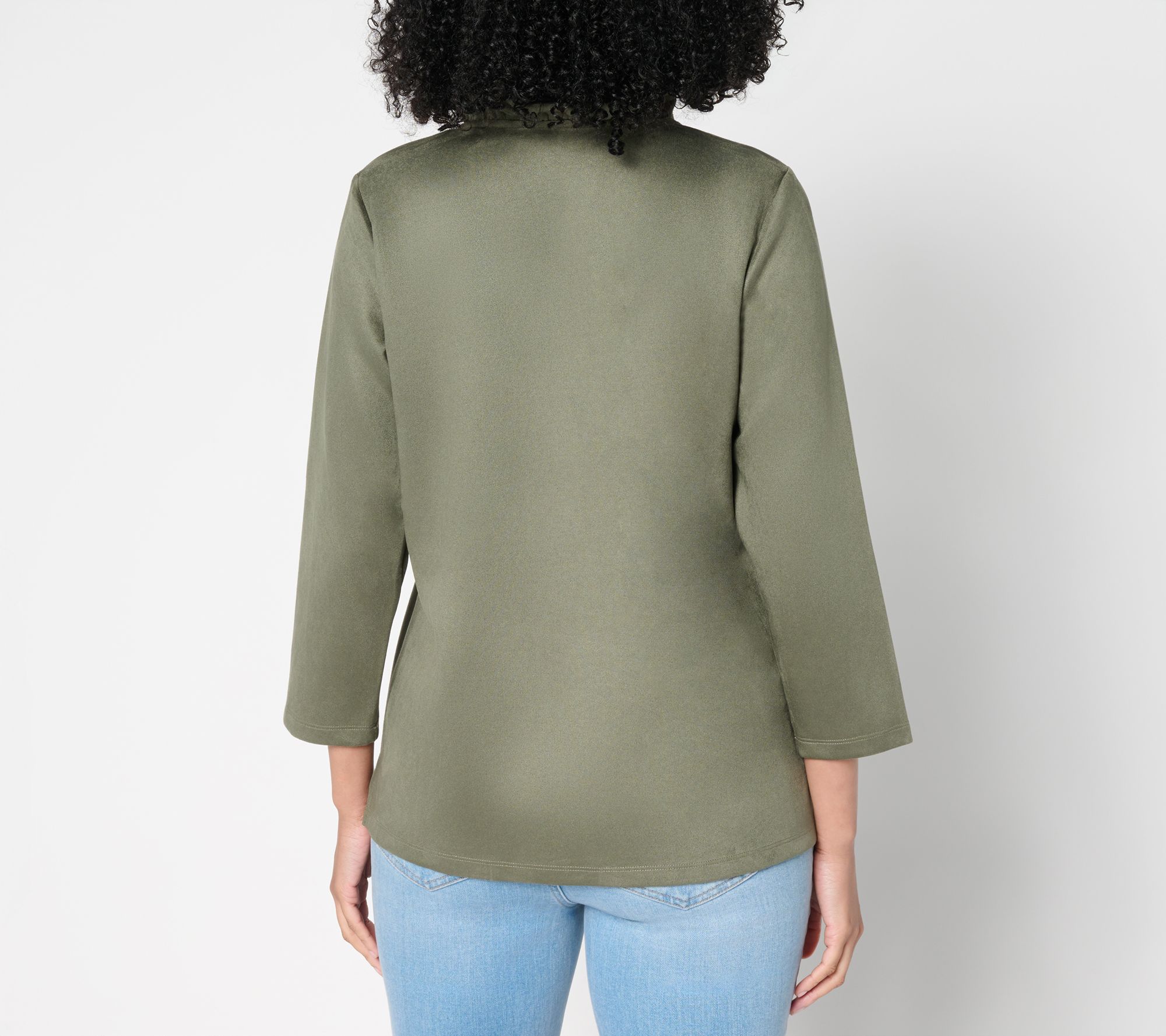 Belle Boho by Kim Gravel PerSuede Me Ruffle Collar V Neck Top