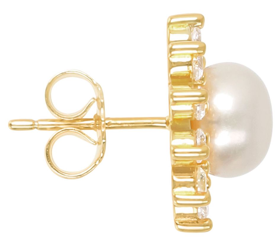Diamonique x Affinity Cultured Pearl Stud Earrings, 14K Plated