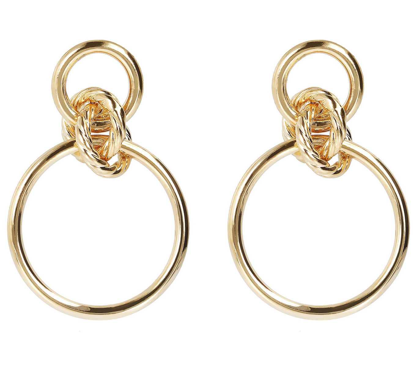 Italian Gold Double Circle Dangle Earrings, 14K