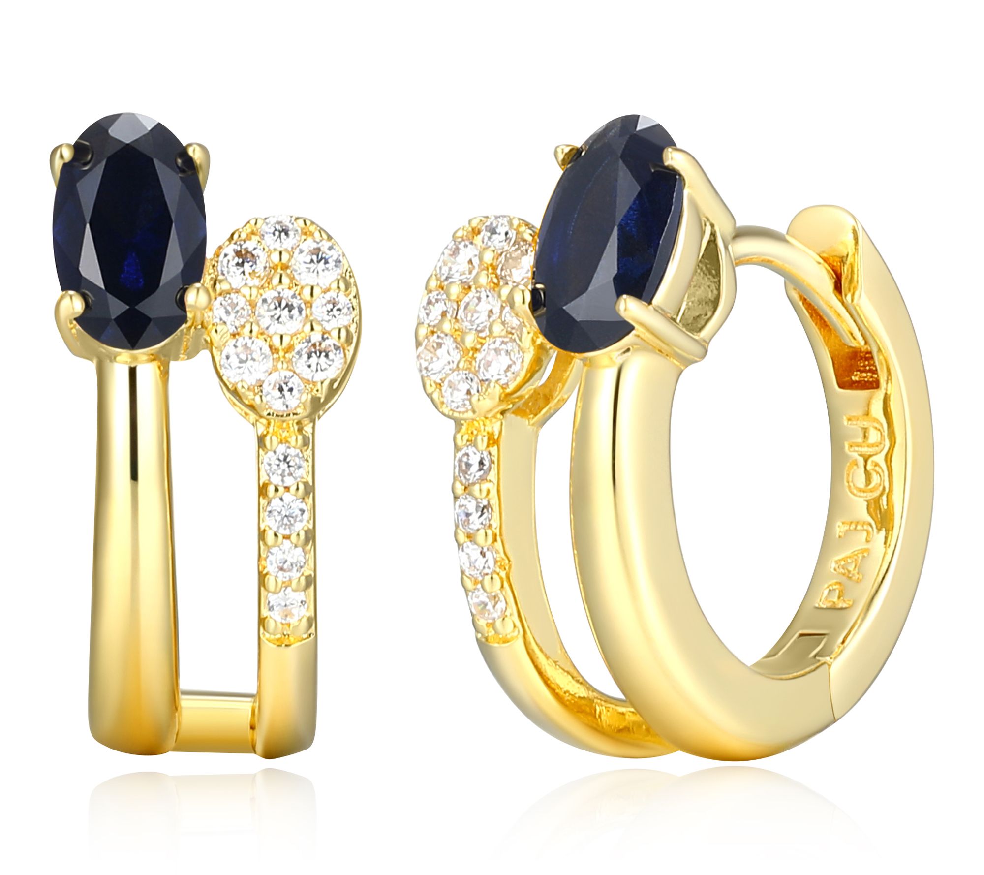 LuxLab Gemstone & Diamond Double Hoop Earrings, 18K Plated