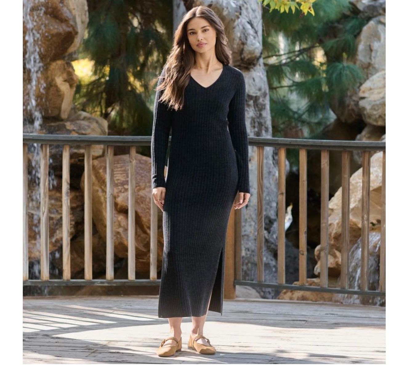 Barefoot Dreams Reg. CozyChic Ultra Lite Long Sleeve V Ribbed Dress