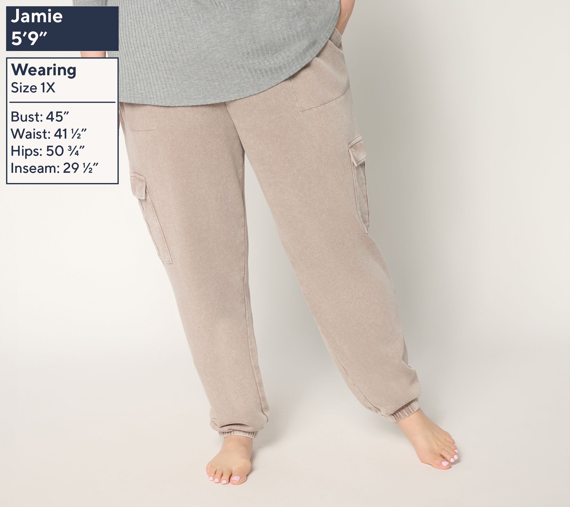 AnyBody Regular Washed French Terry Cargo Jogger Pant