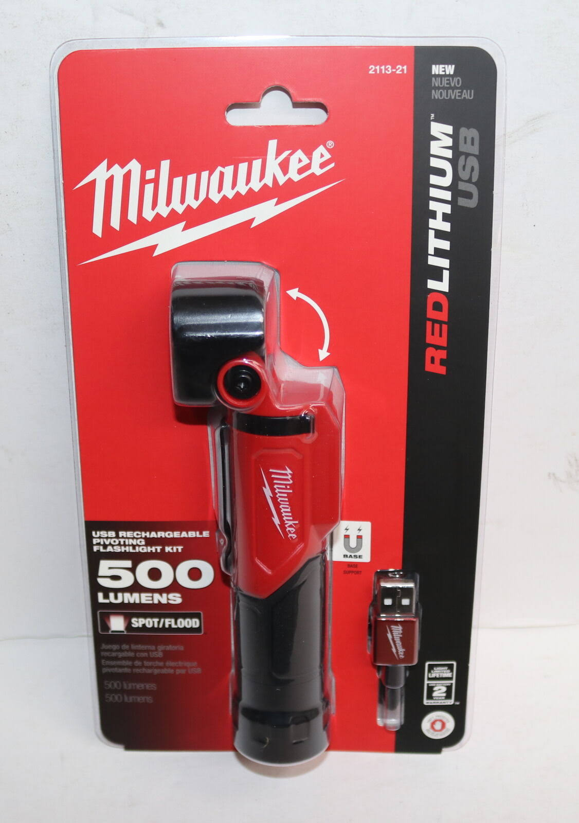 Milwaukee 2113-21 500 Lumens LED Pivoting Rechargeable Flashlight