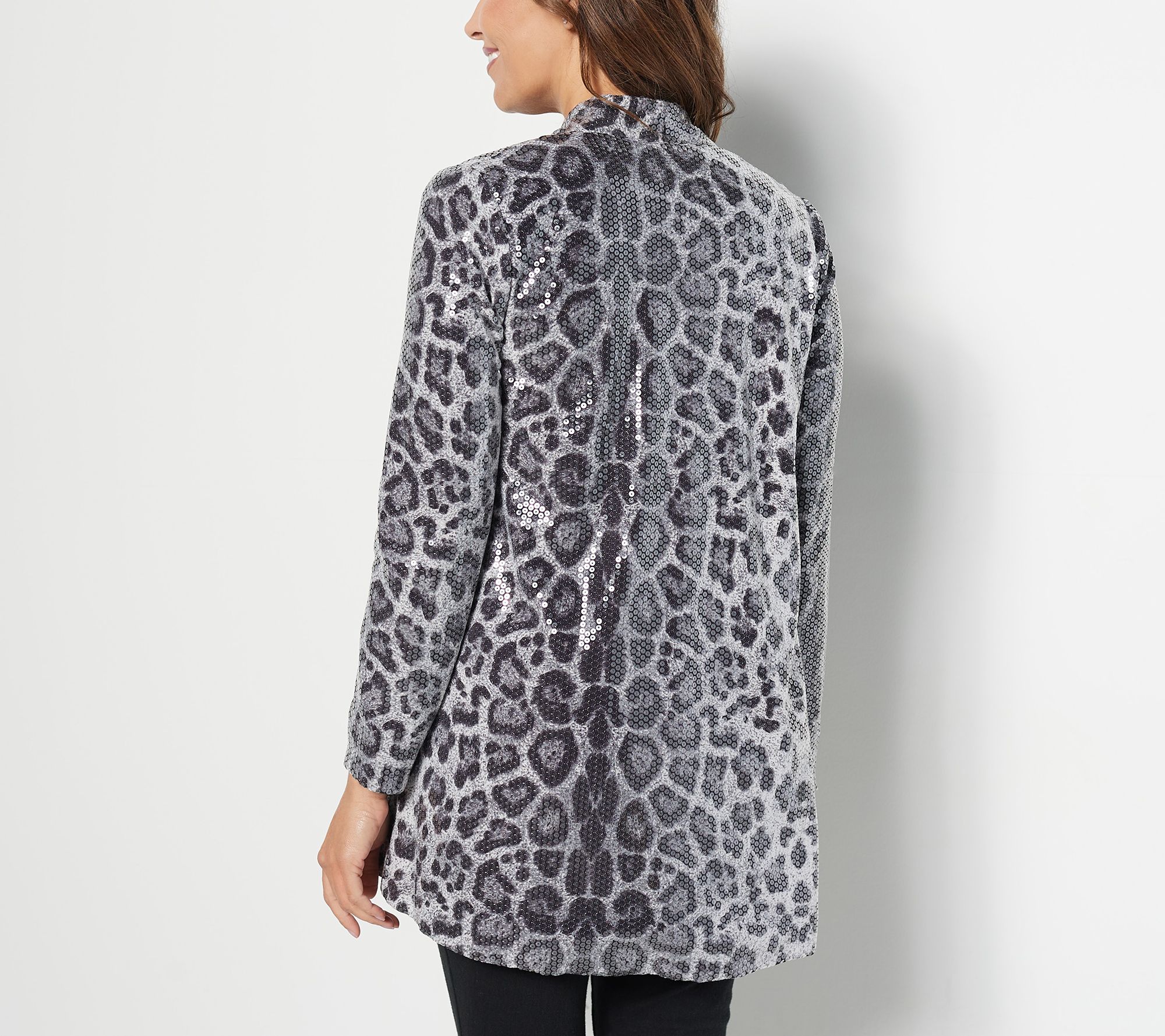 Dennis Basso Printed Sequin Fully Lined Cardigan