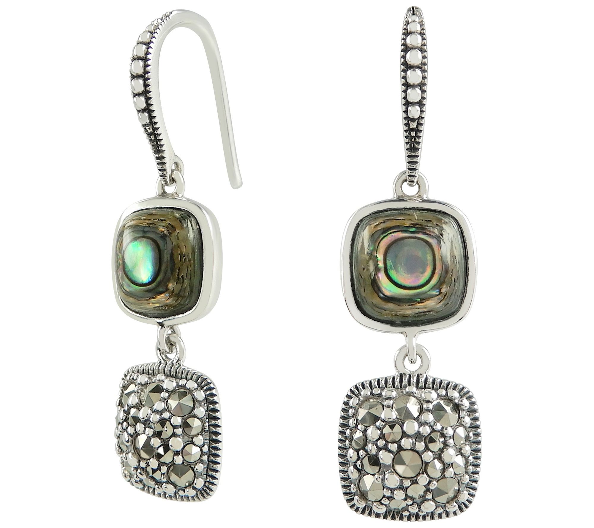 Suspicion Sterling Abalone & Marcasite Dangle Earrings