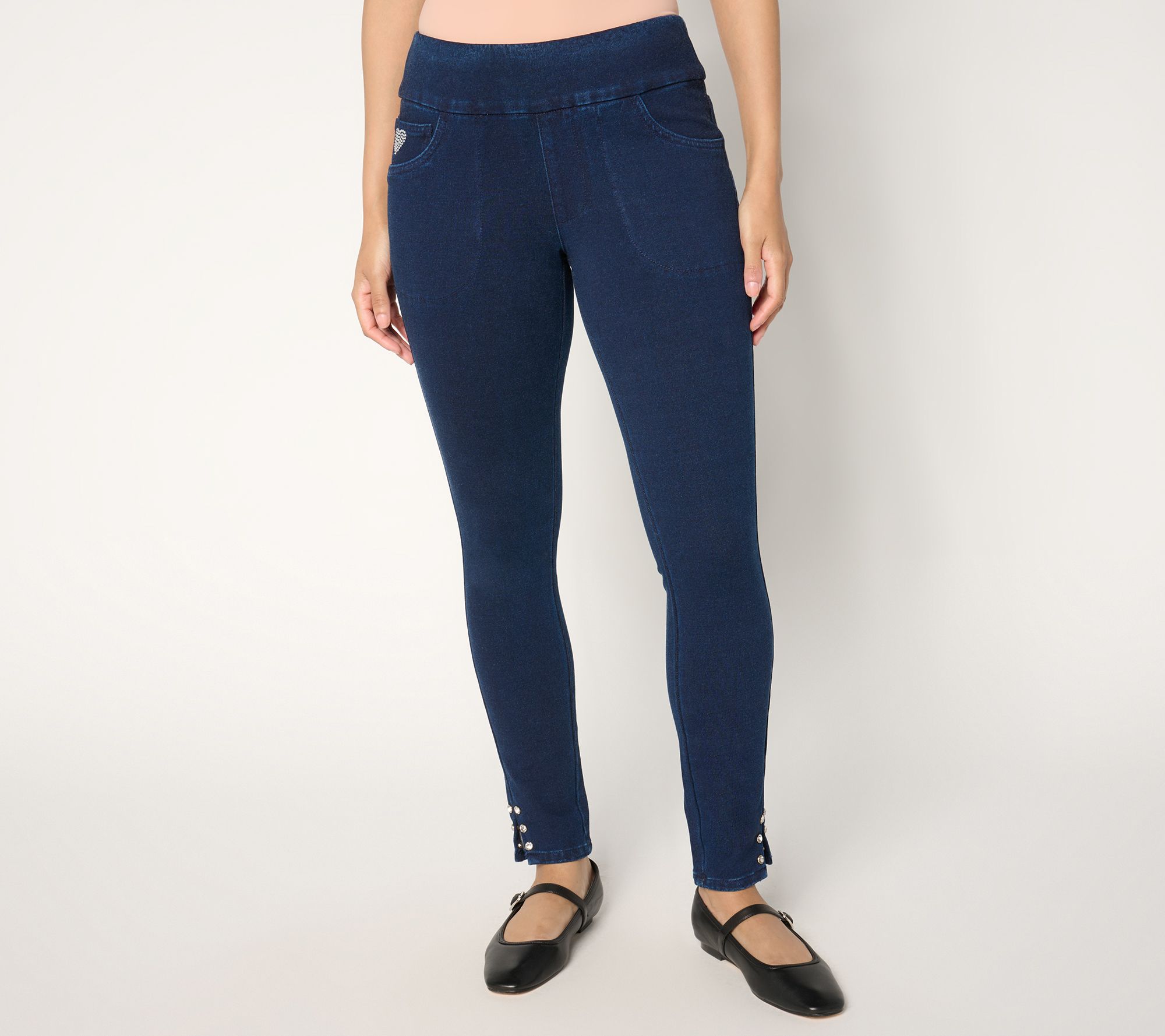 Quacker Factory DreamJeannes Regular Flat Waist Jegging with Rhinestone