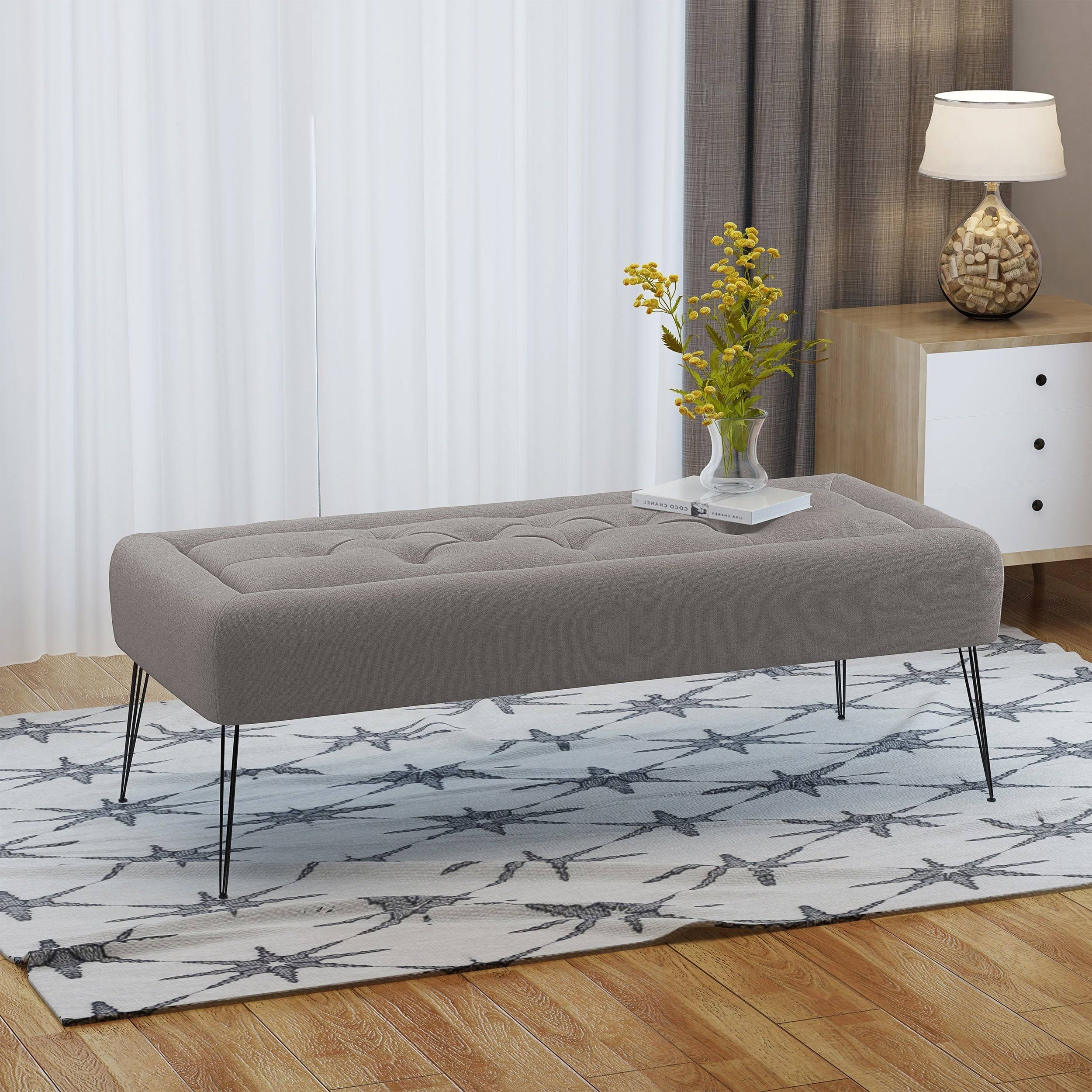 Christopher Knight Home Zyler Rectangle Tufted Fabric Ottoman Bench by, Blue