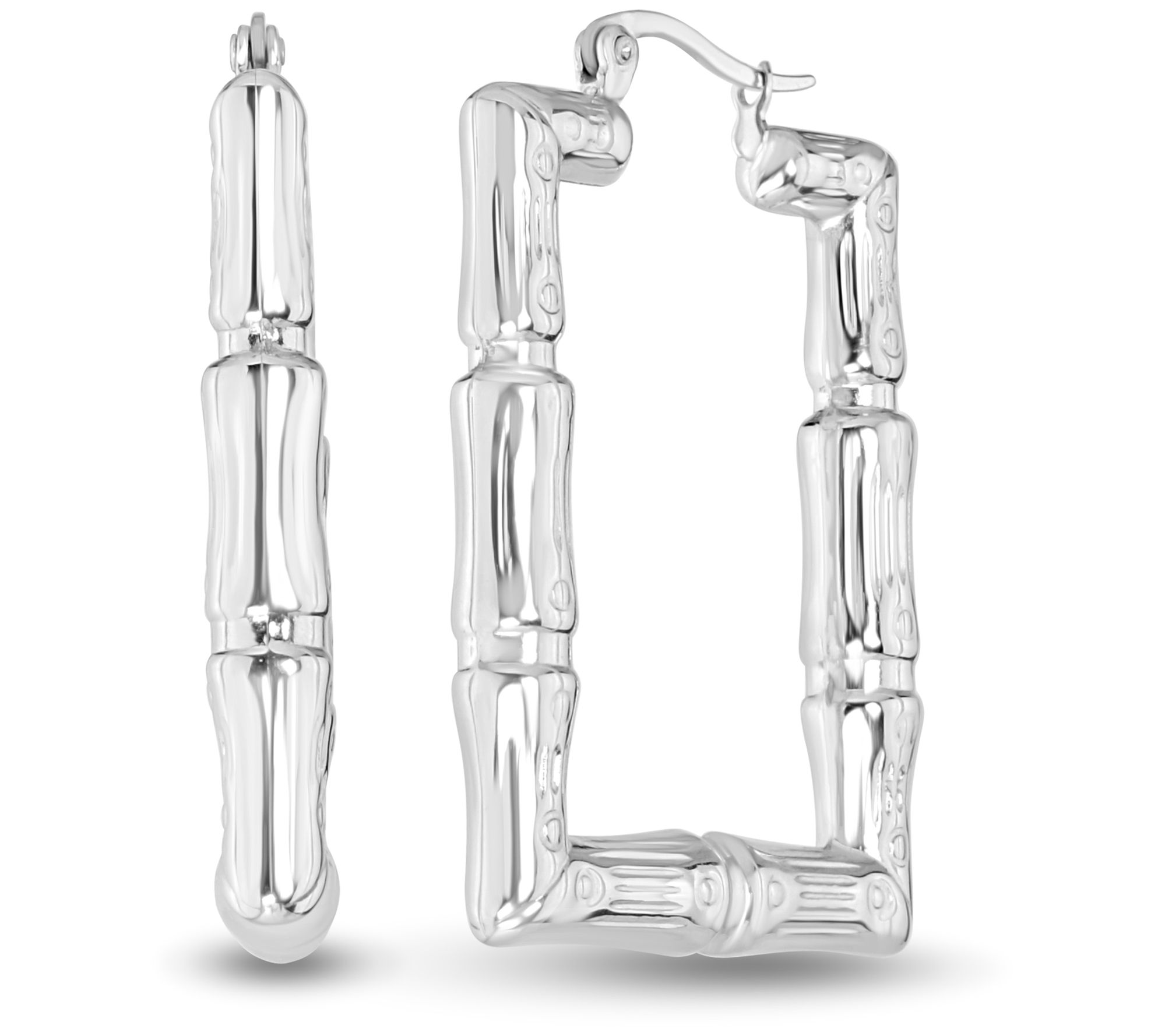 Steel by Design Rectangle Bamboo Hoop Earrings