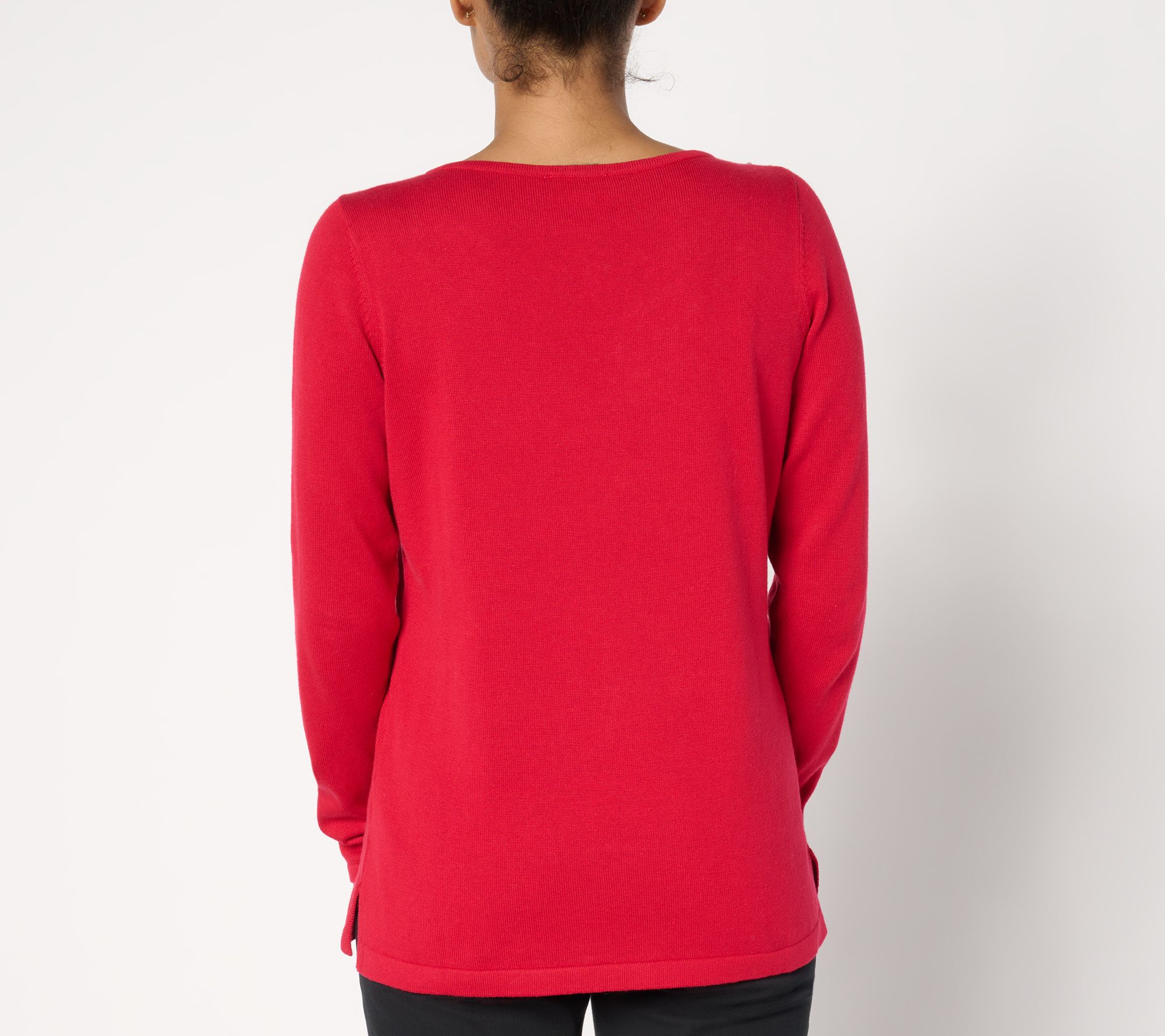 Quacker Factory Pearl and Rhinestone Necklace Long Sleeve Sweater