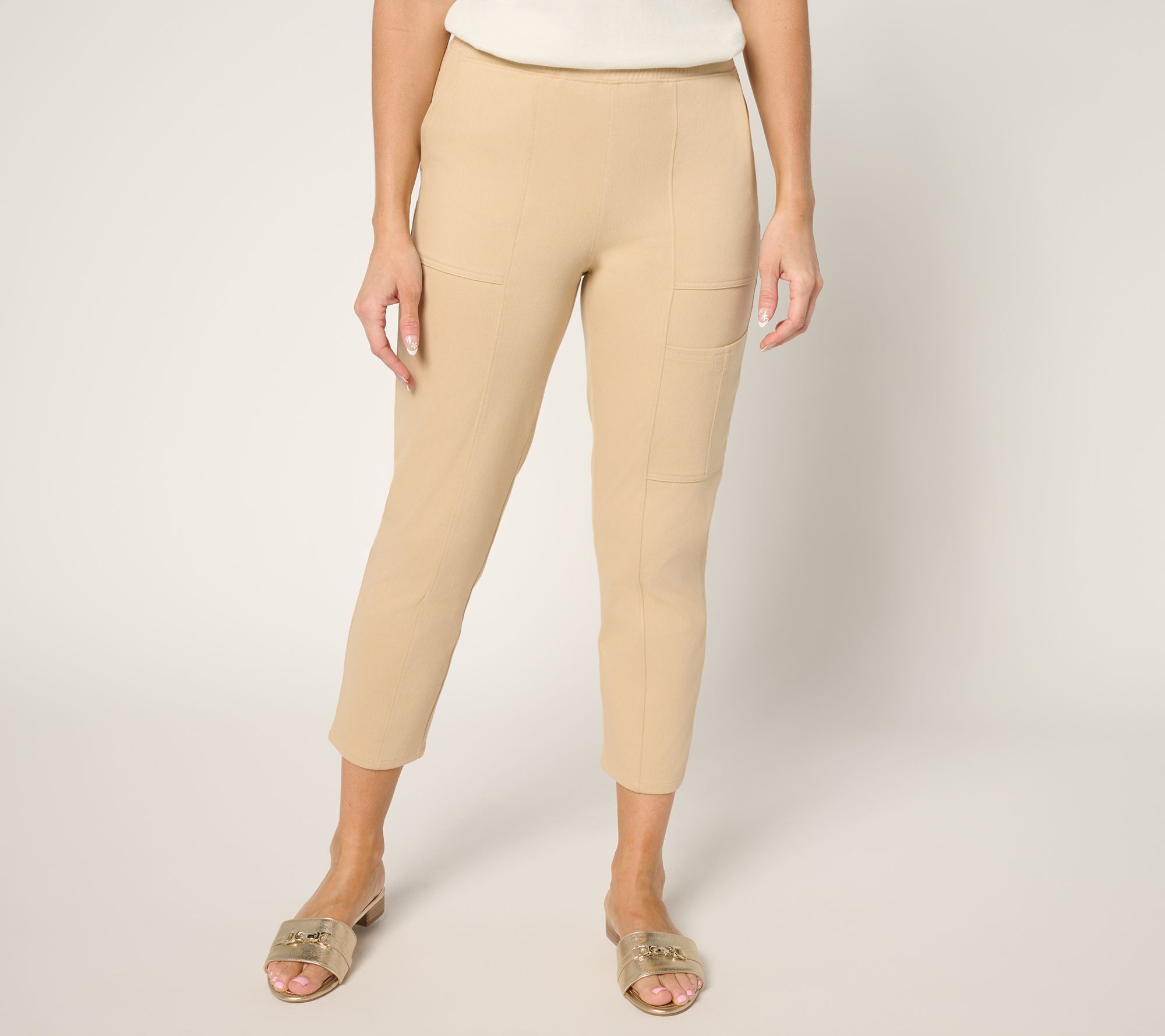 Denim & Co. Regular Comfy Knit Air Tapered Cargo Crop Pant