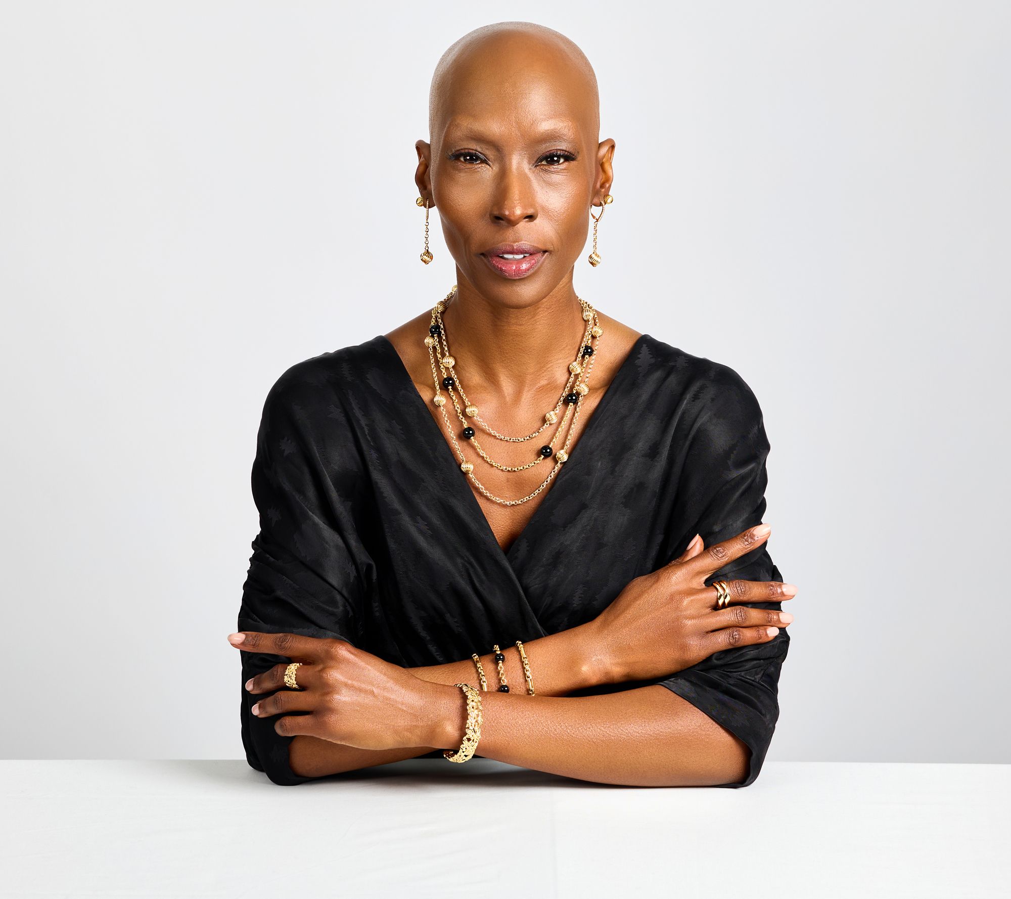 Christian James Gemstone 14K Gold Clad Bead Double Rolo Bracelet