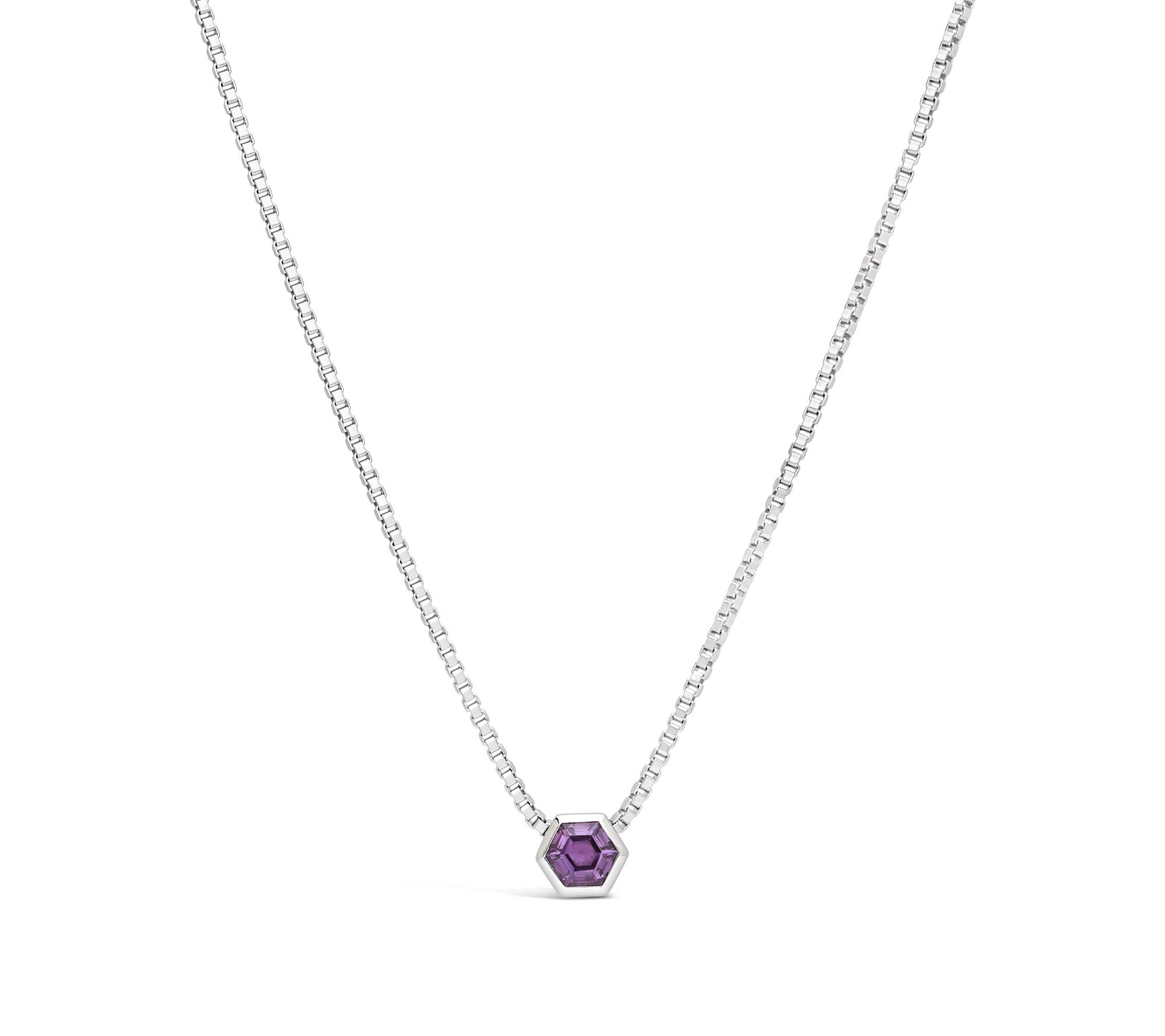 Goddaughters Sterling Silver Hexagon Amethyst Necklace