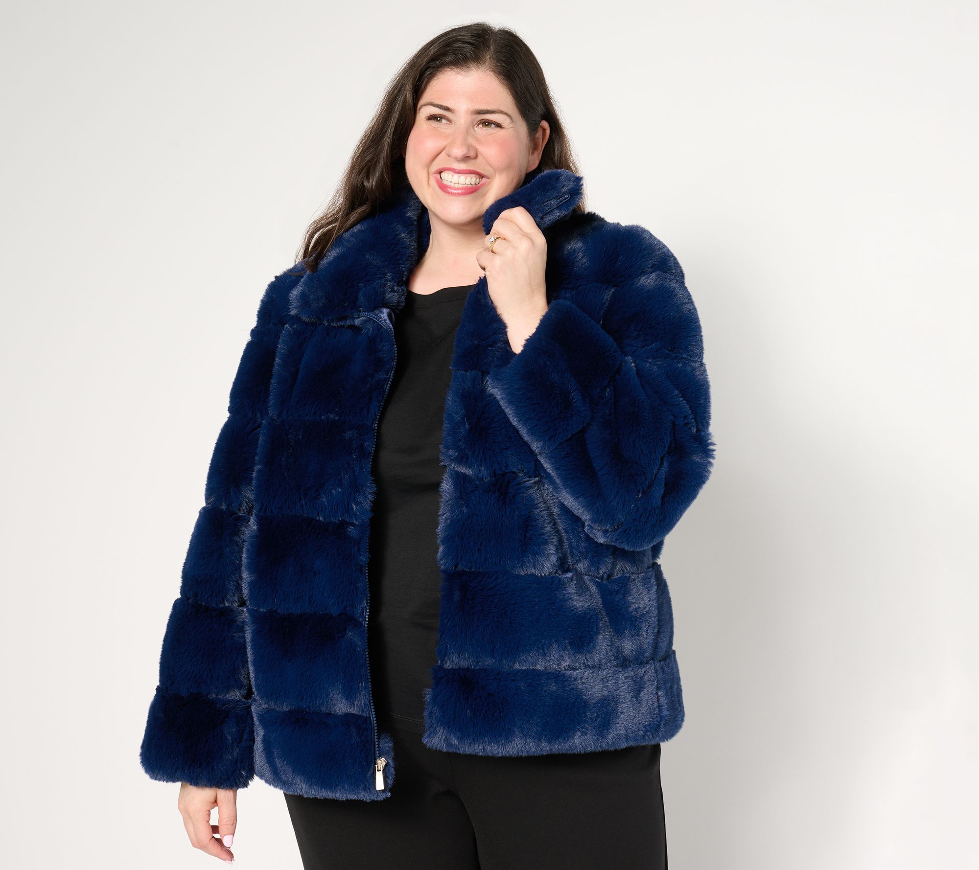 Dennis Basso Zip Front Sculpted Faux Fur Jacket