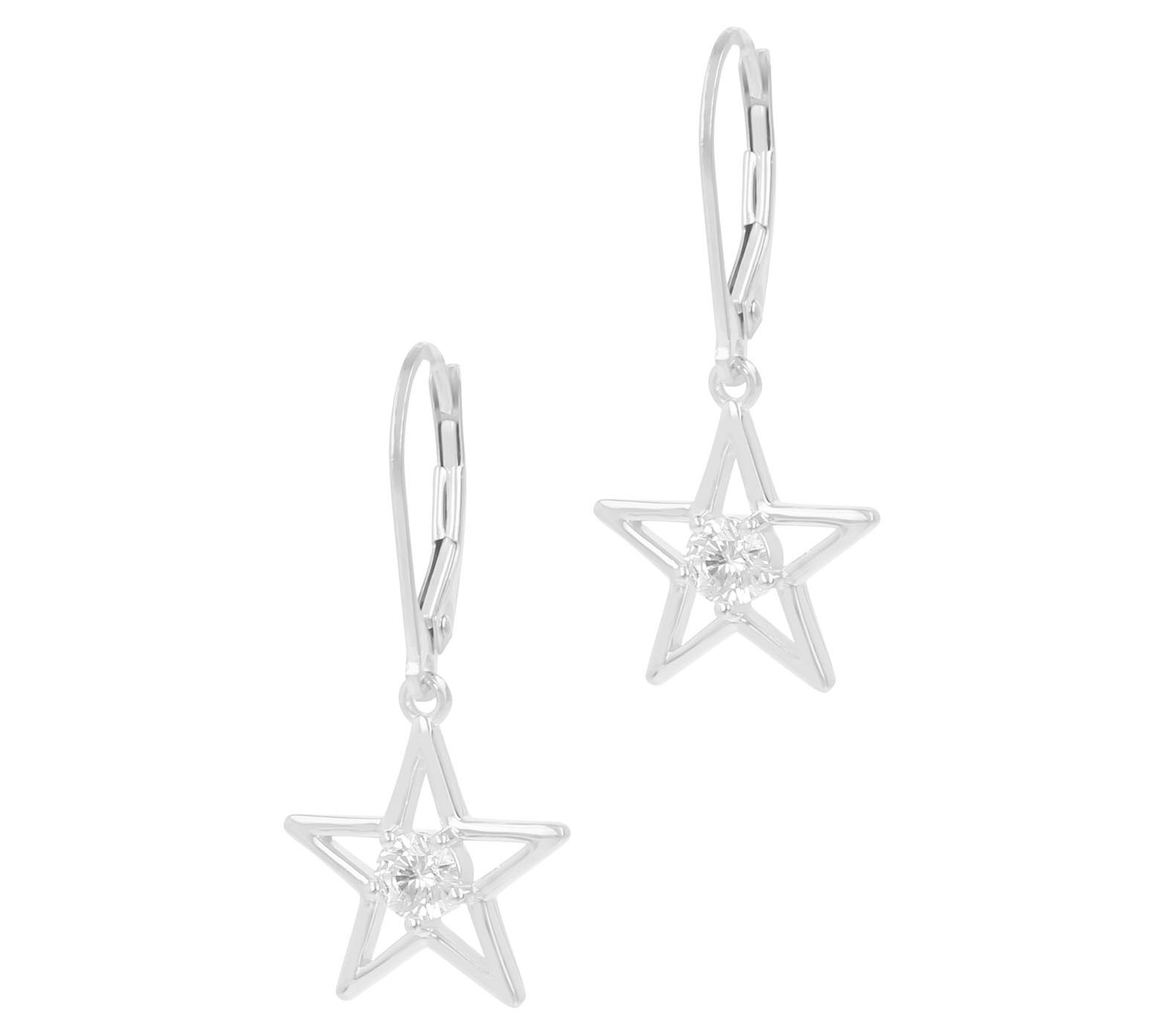 Diamonique Star Dangle Leverback Earrings, Sterling Silver