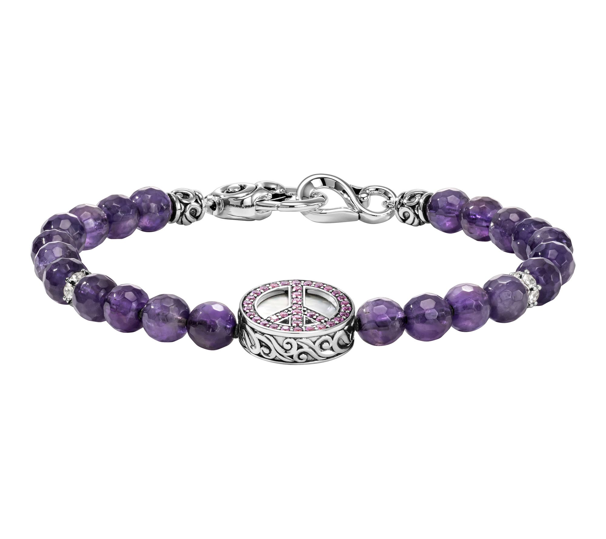Third Person Sterling Gemstone Bead & PeaceSign Bracelet