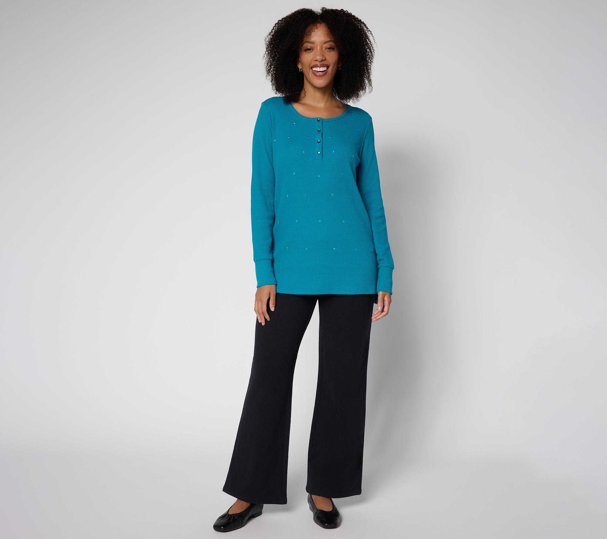 Quacker Factory Sparkle and Shine Baby Waffle Snap Henley