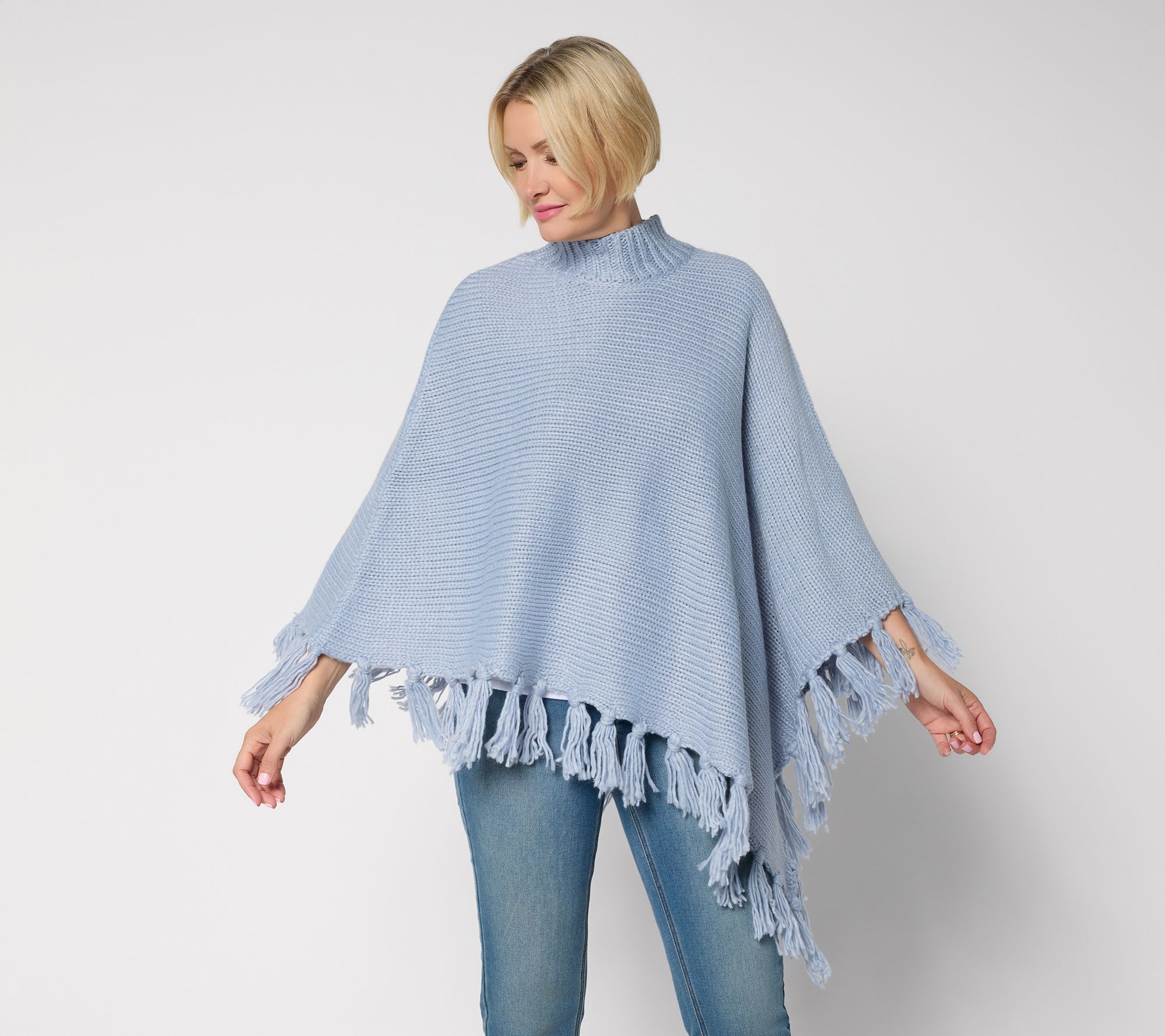 Martha Stewart Signature Asymmetrical Sweater Cape with Fringe