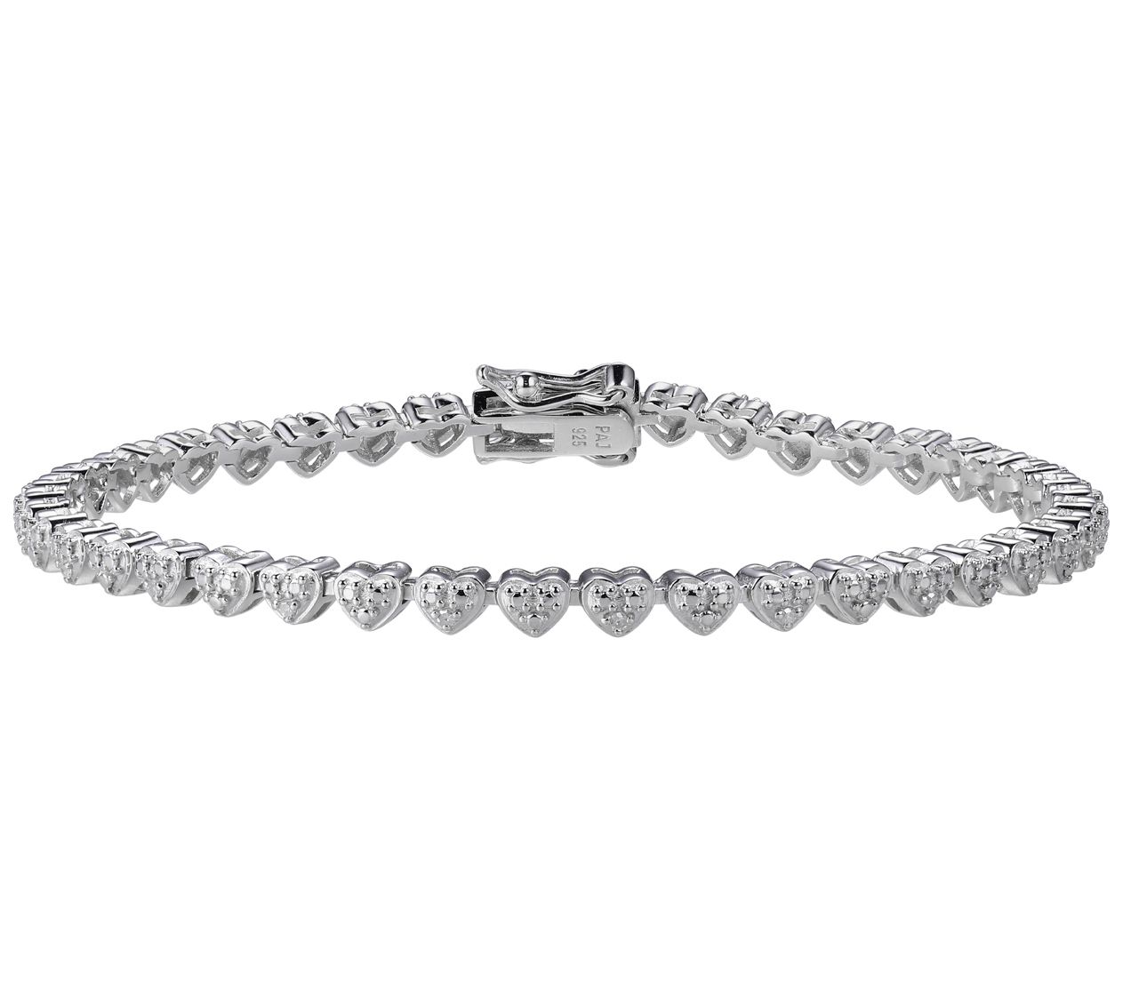 Sterling Silver Diamond Heart Line Tennis Bracelet