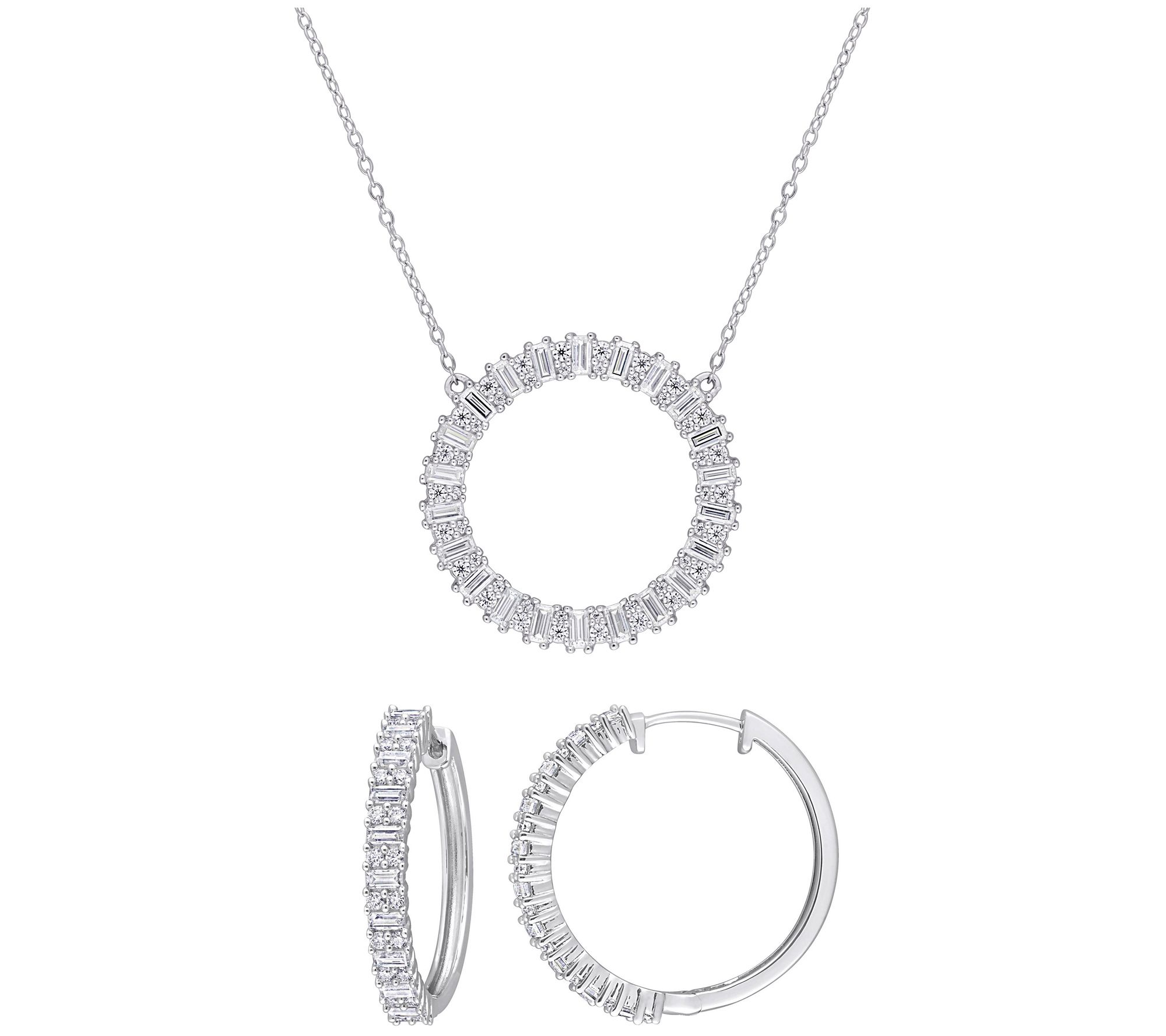 MoissanIce Moissanite Necklace & Hoop Earrings Set, Sterling