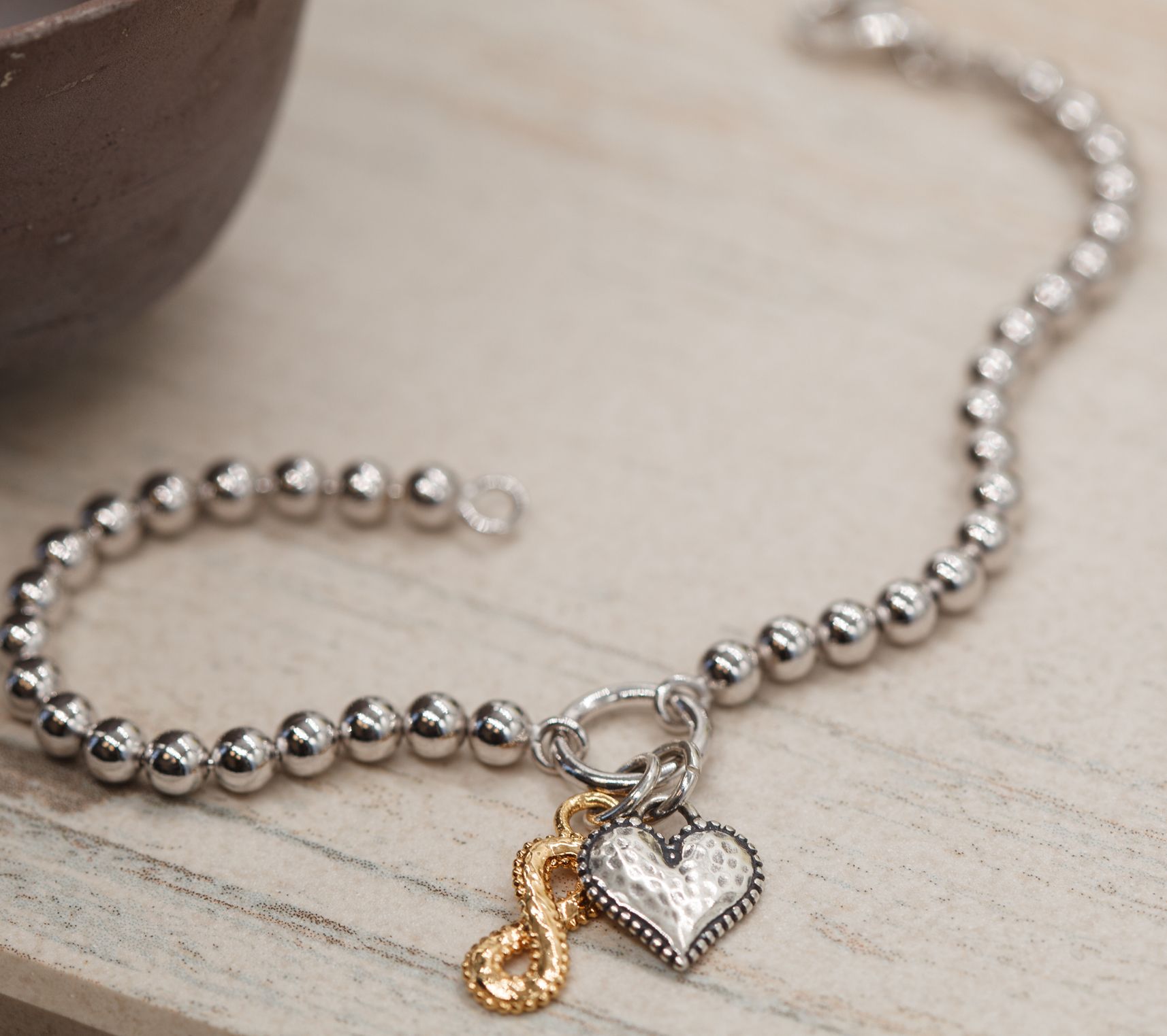 Or Paz Sterling Silver Beaded Heart & Eternity Charm Bracelet