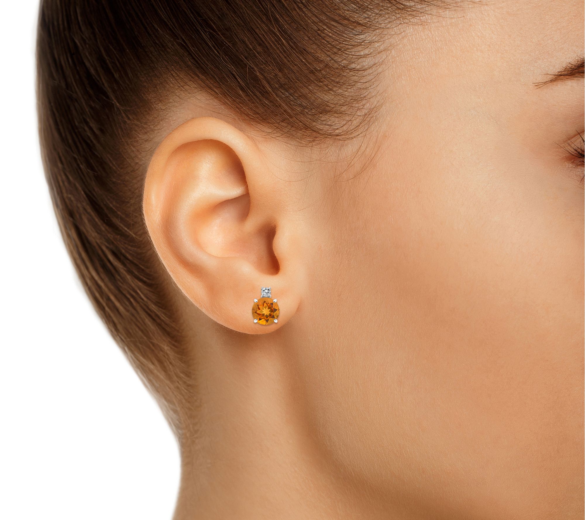 14K Gold 0.95 cttw Citrine & Diamond Accent Stud Earrings