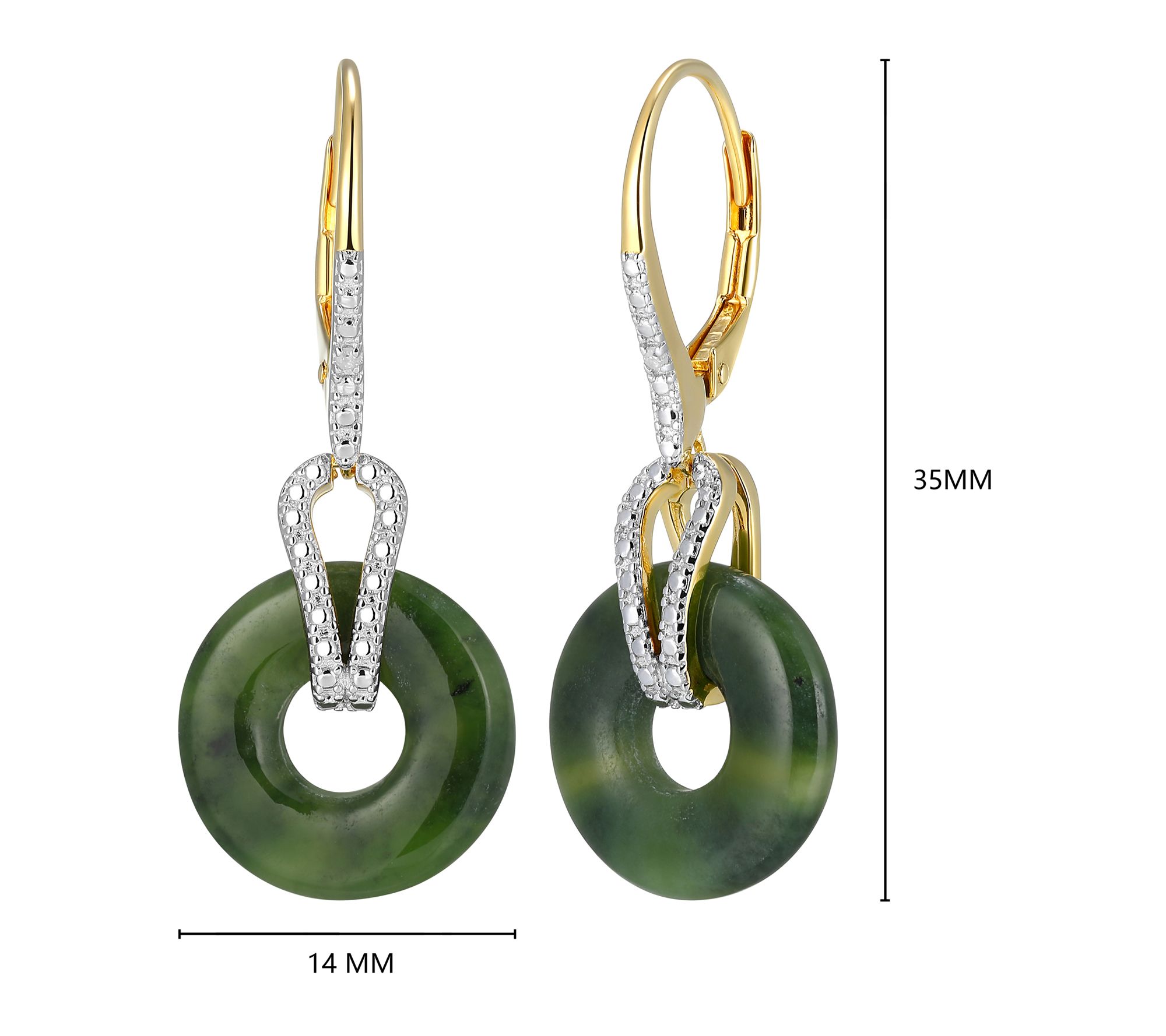 Dynasty Jade Open Circle Leverback Earrings, 18k Gold Plated
