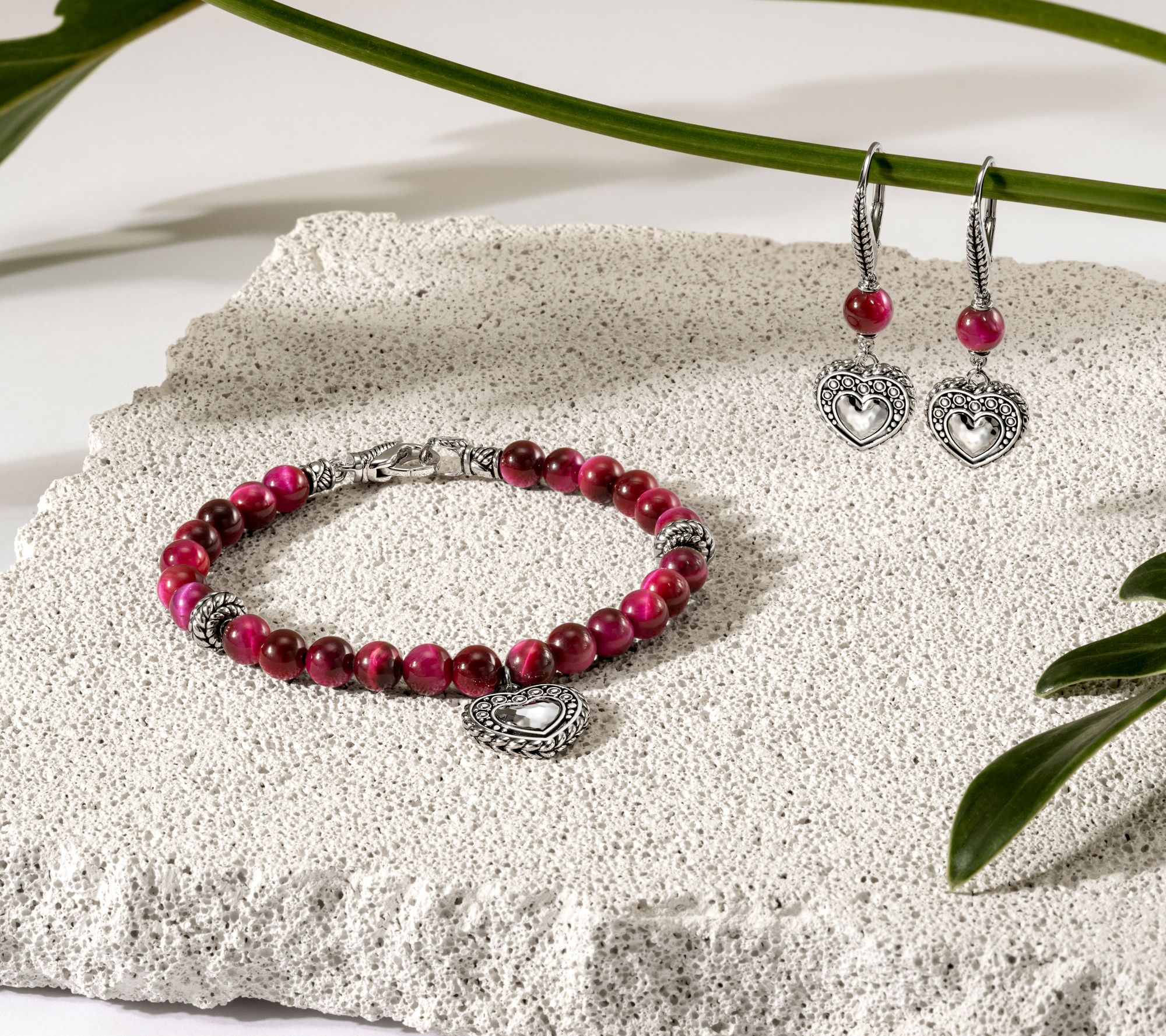 JAI Sterling Silver Figurative Gemstone Bead Charm Bracelet