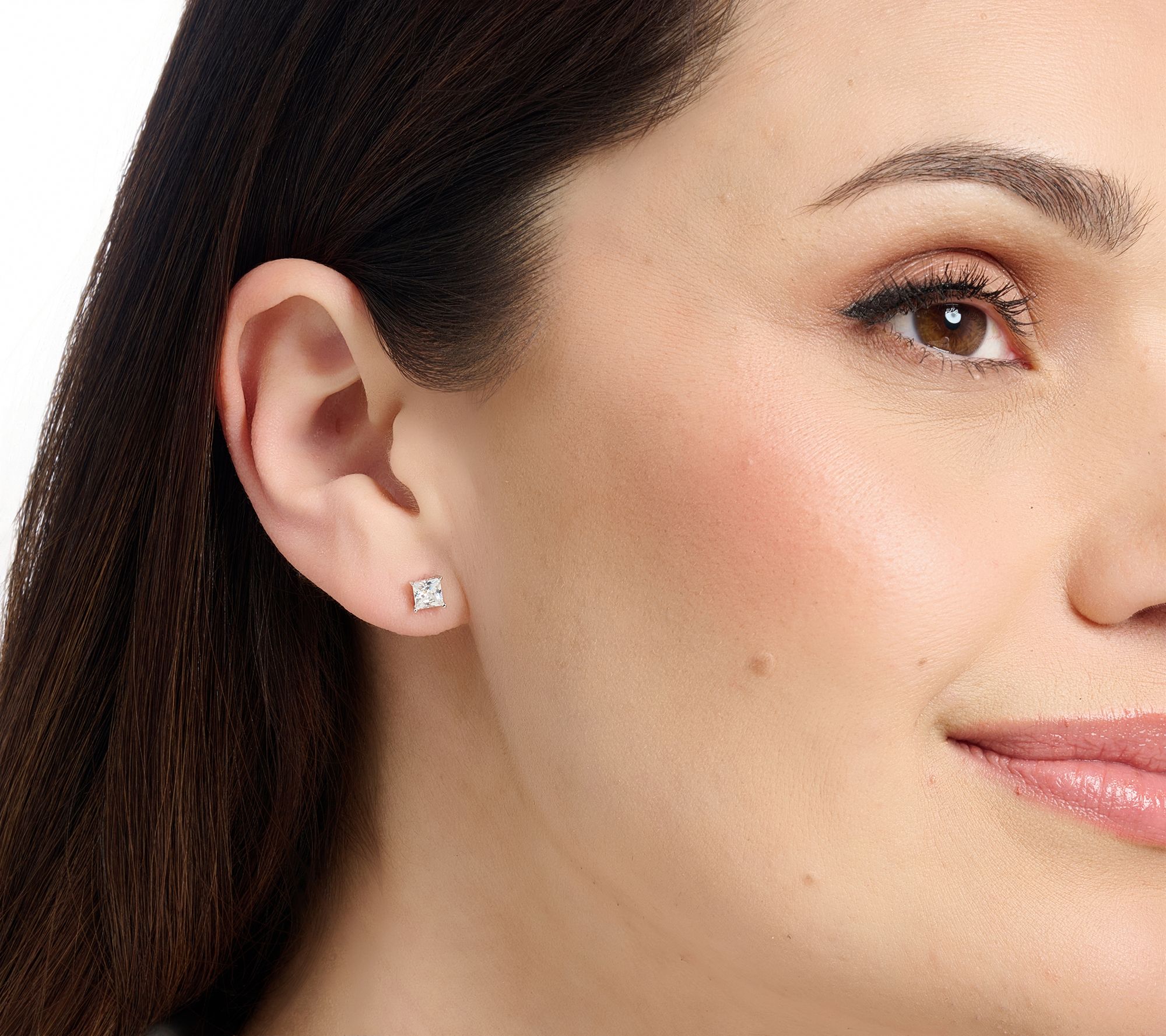 Diamonique Set of 3 Prong Set Stud Earrings with Heart Case