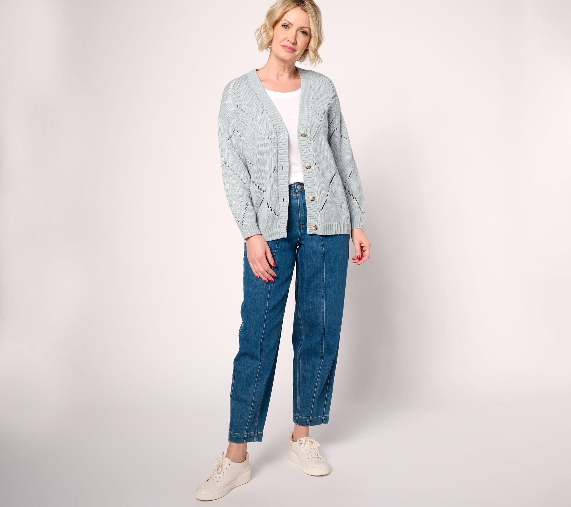 Martha Stewart Signature Diamond Stitch Button-Front Cardigan